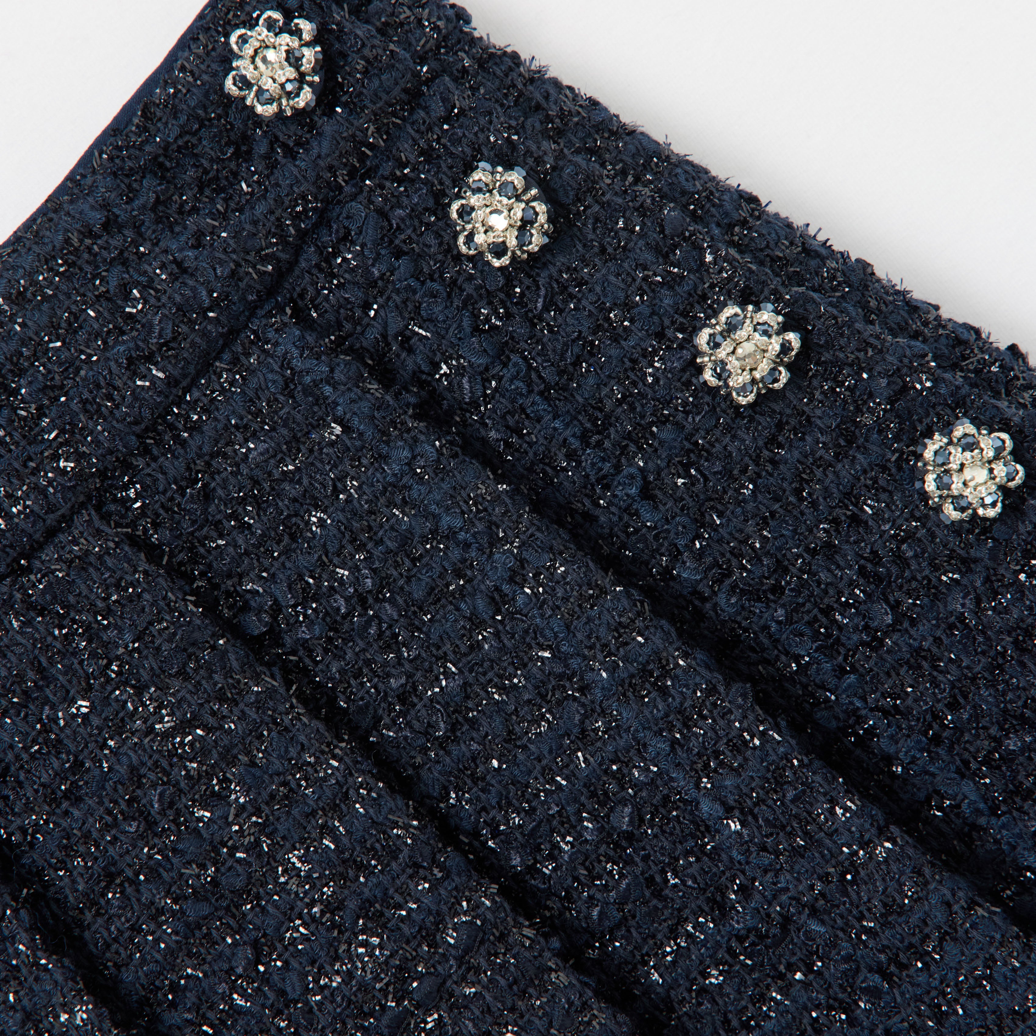 Navy Boucle Pleated Skirt