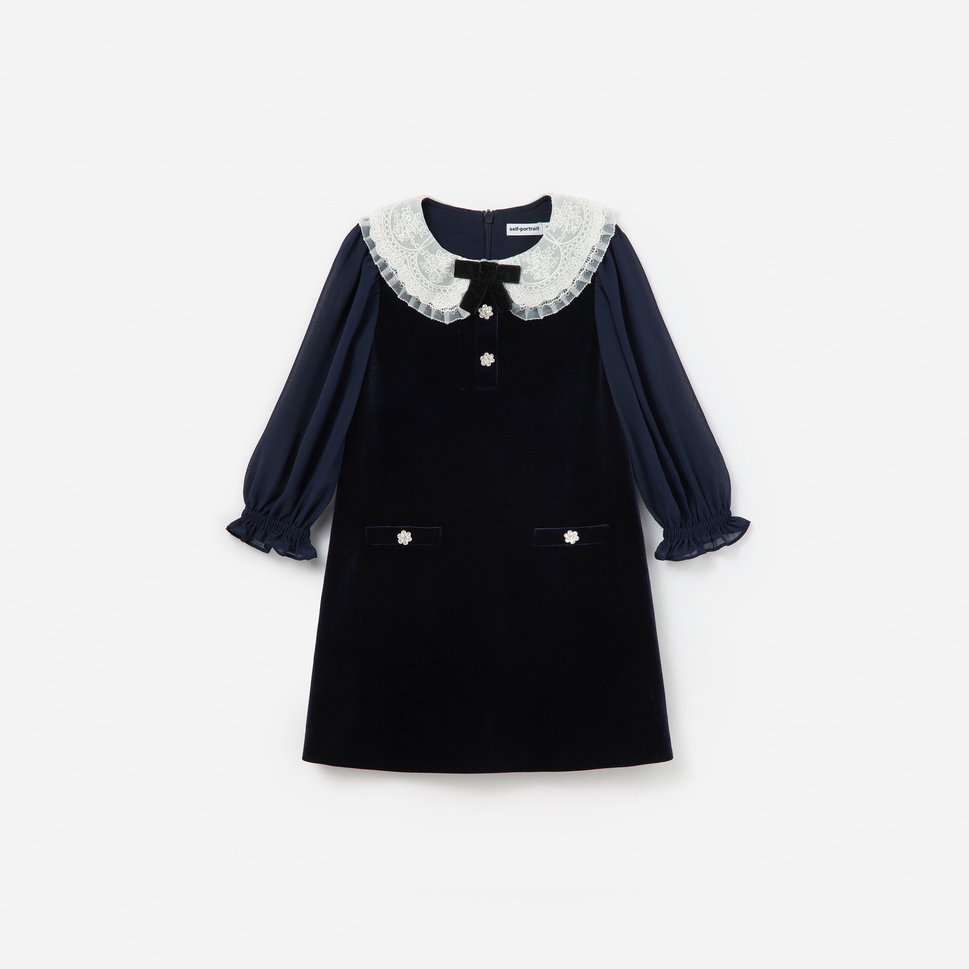 Navy Velvet Contrast Collar Dress