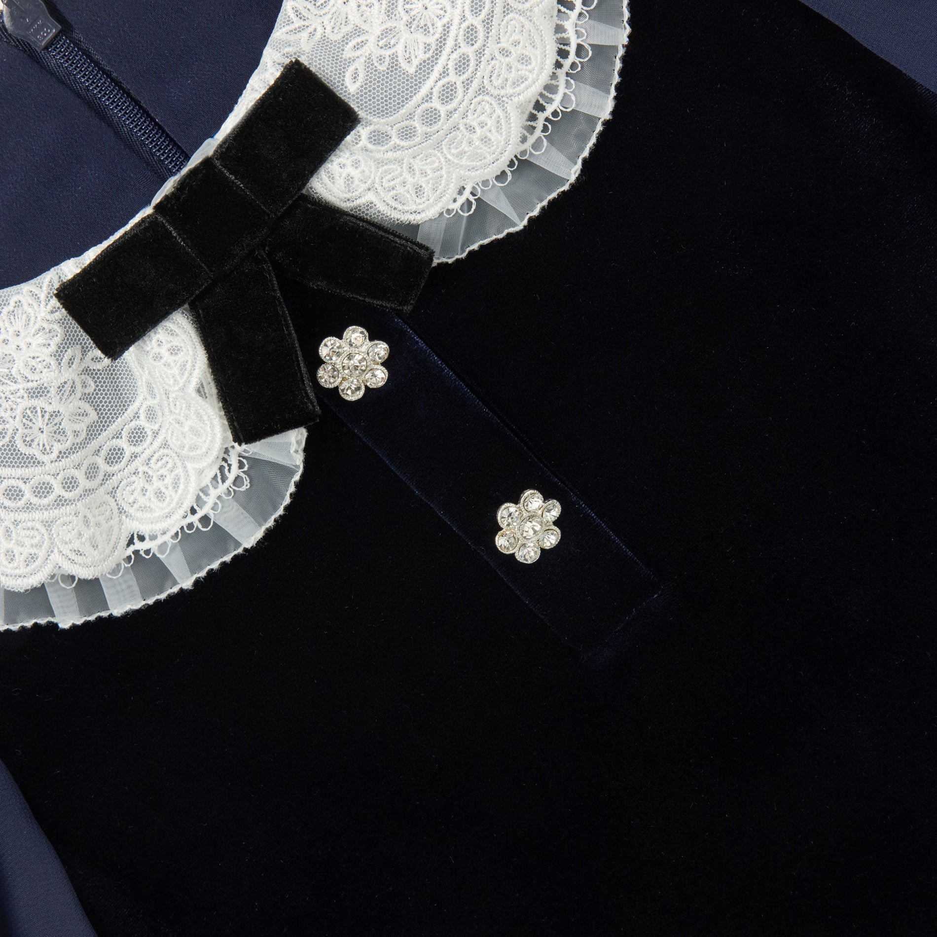 Navy Velvet Contrast Collar Dress