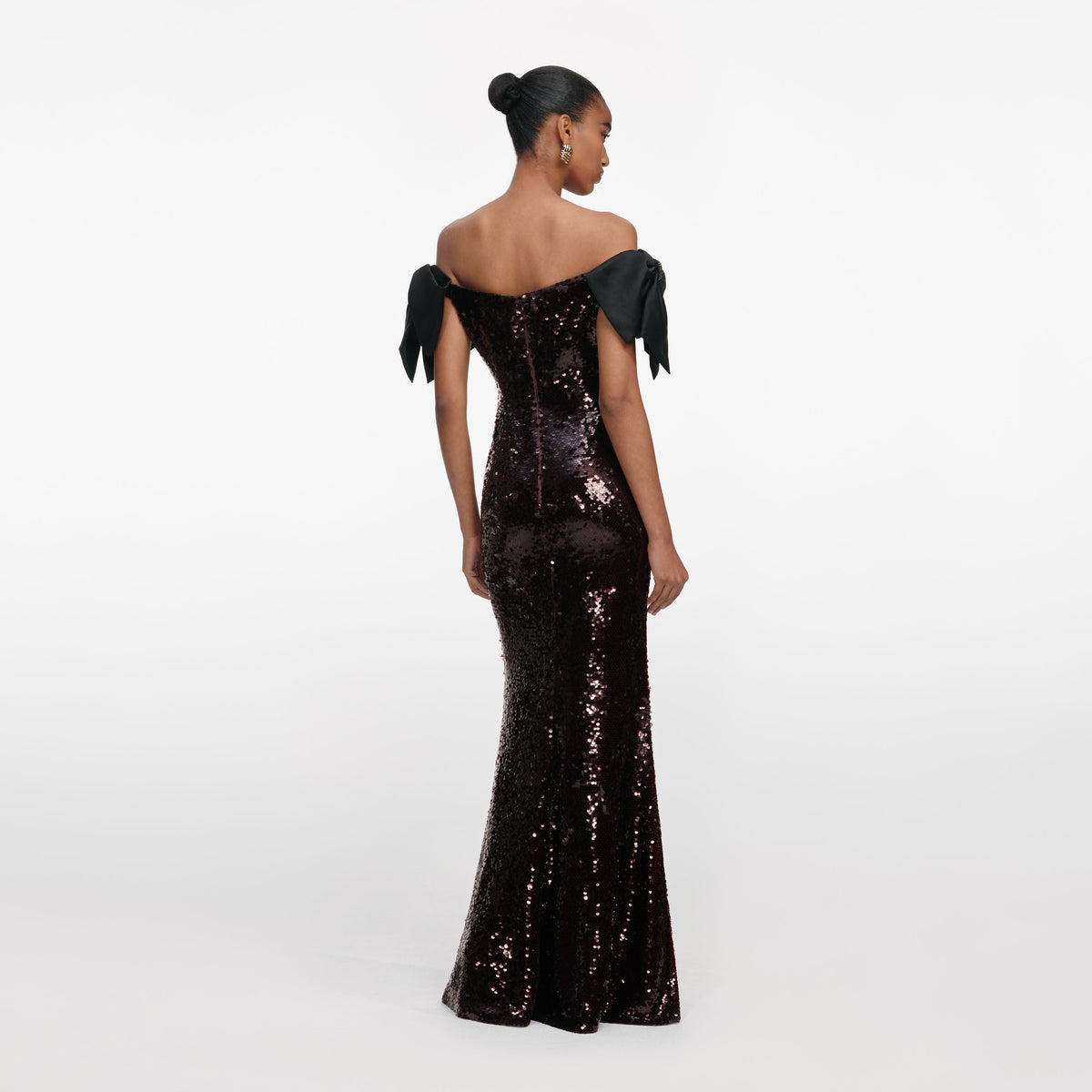 sequin dress with bow self-portrait - Brown Sequin Bow Maxi Dress