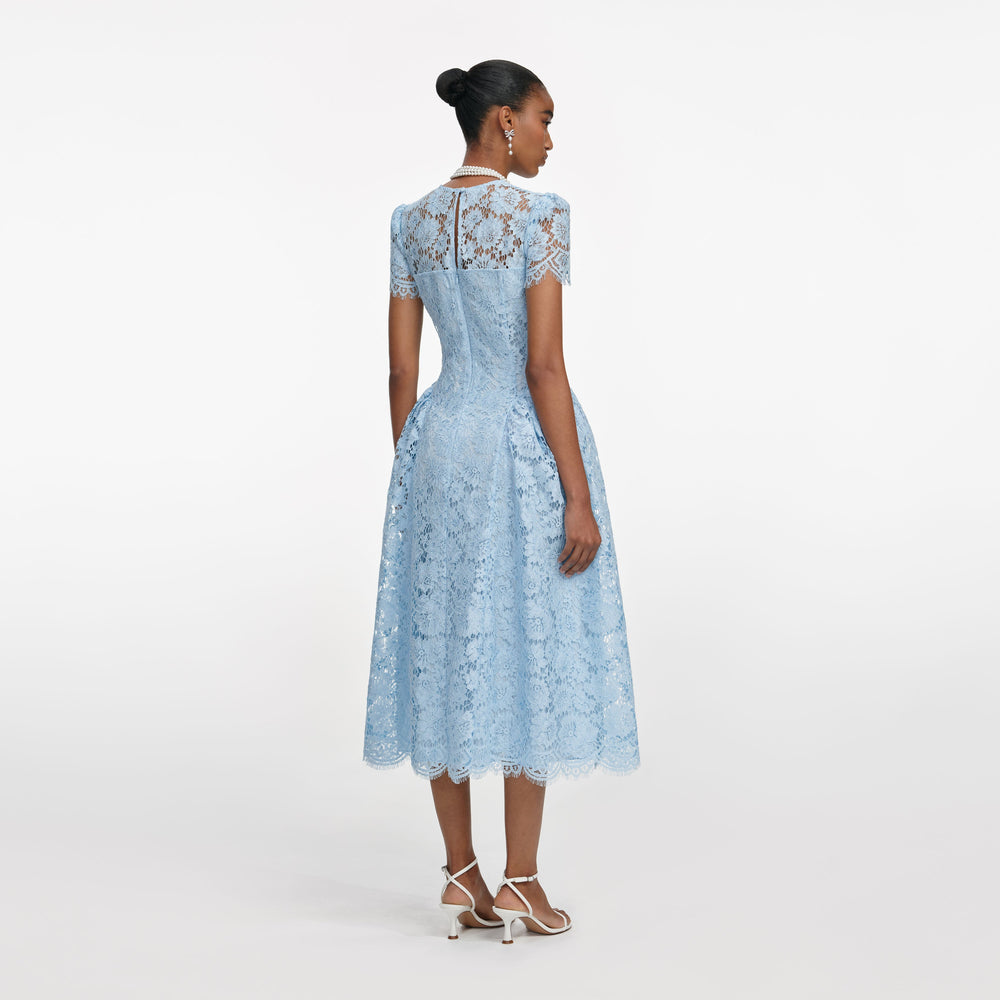 Blue Fine Lace Midi Dress – self-portrait-US