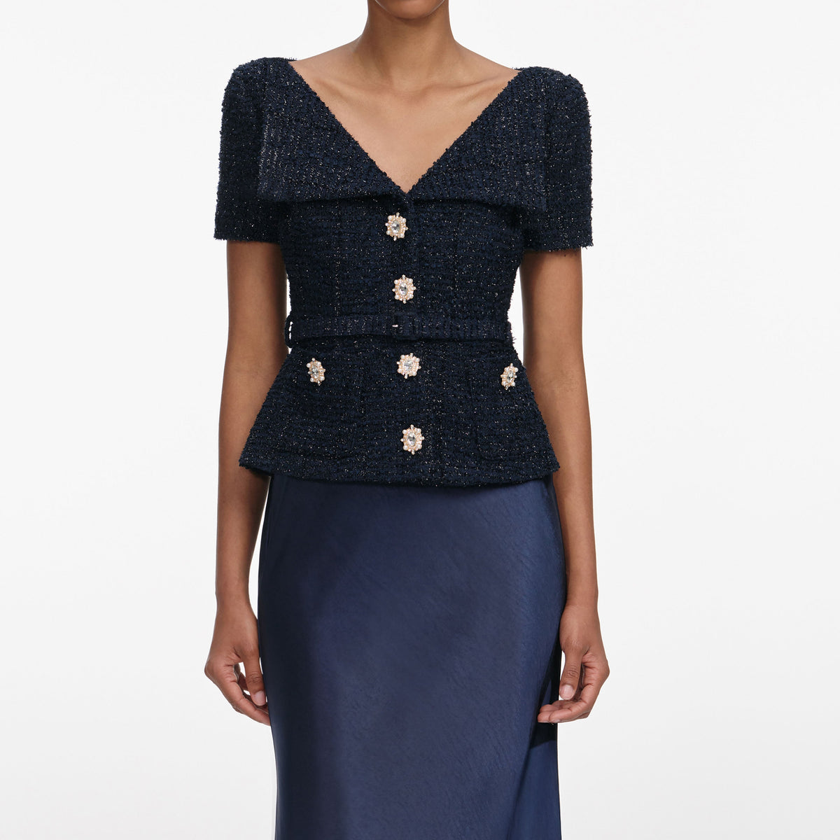 navy metallic boucle maxi dress self-portrait - Navy Metallic Boucle Maxi Dress