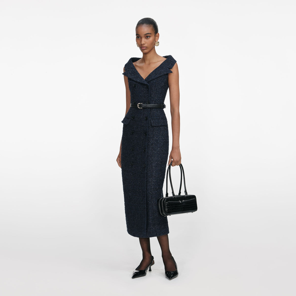 Self-Portrait - Navy Boucle Midi Dress - US 6
