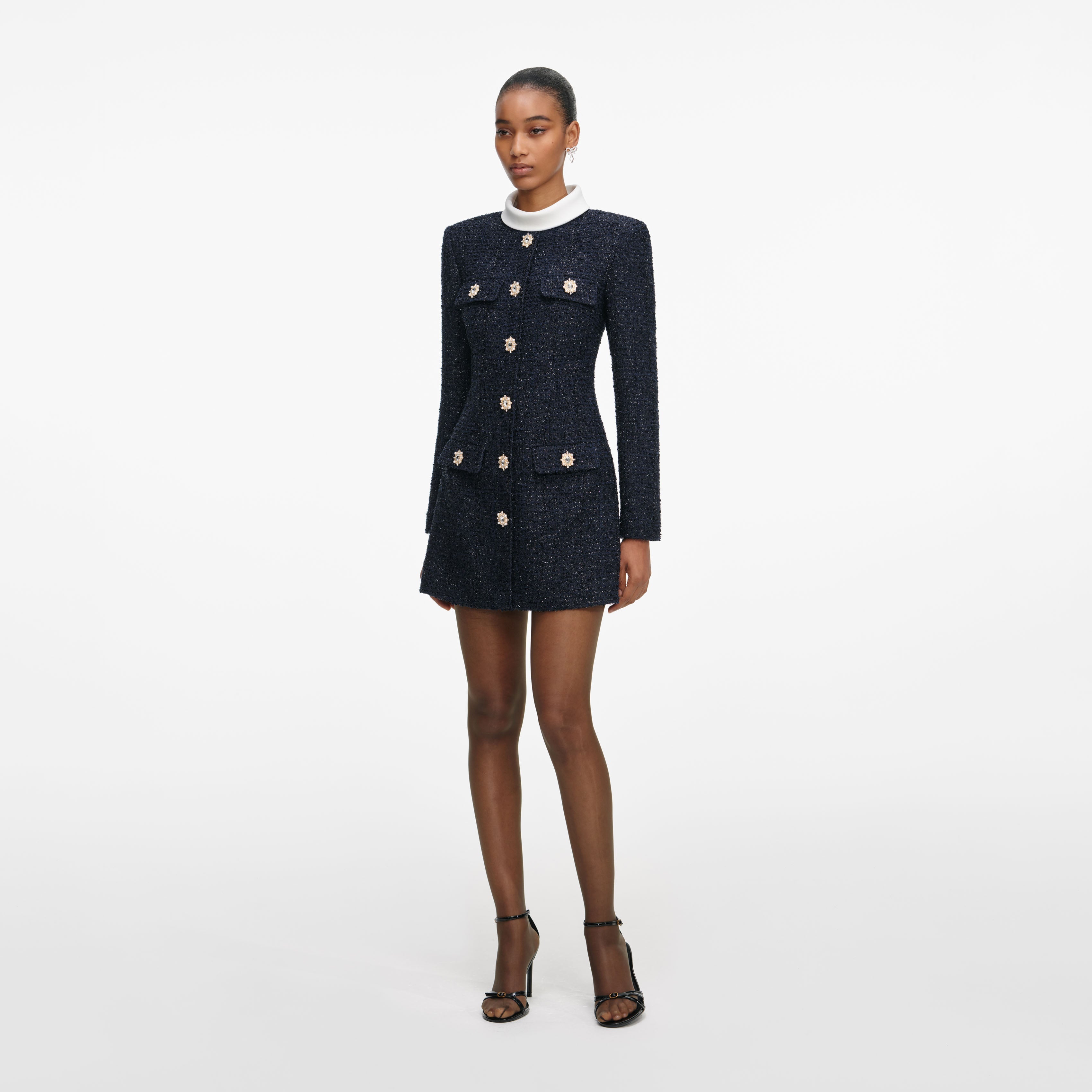 Gold Tinsel Boucle Off Shoulder Mini Dress – self-portrait-US