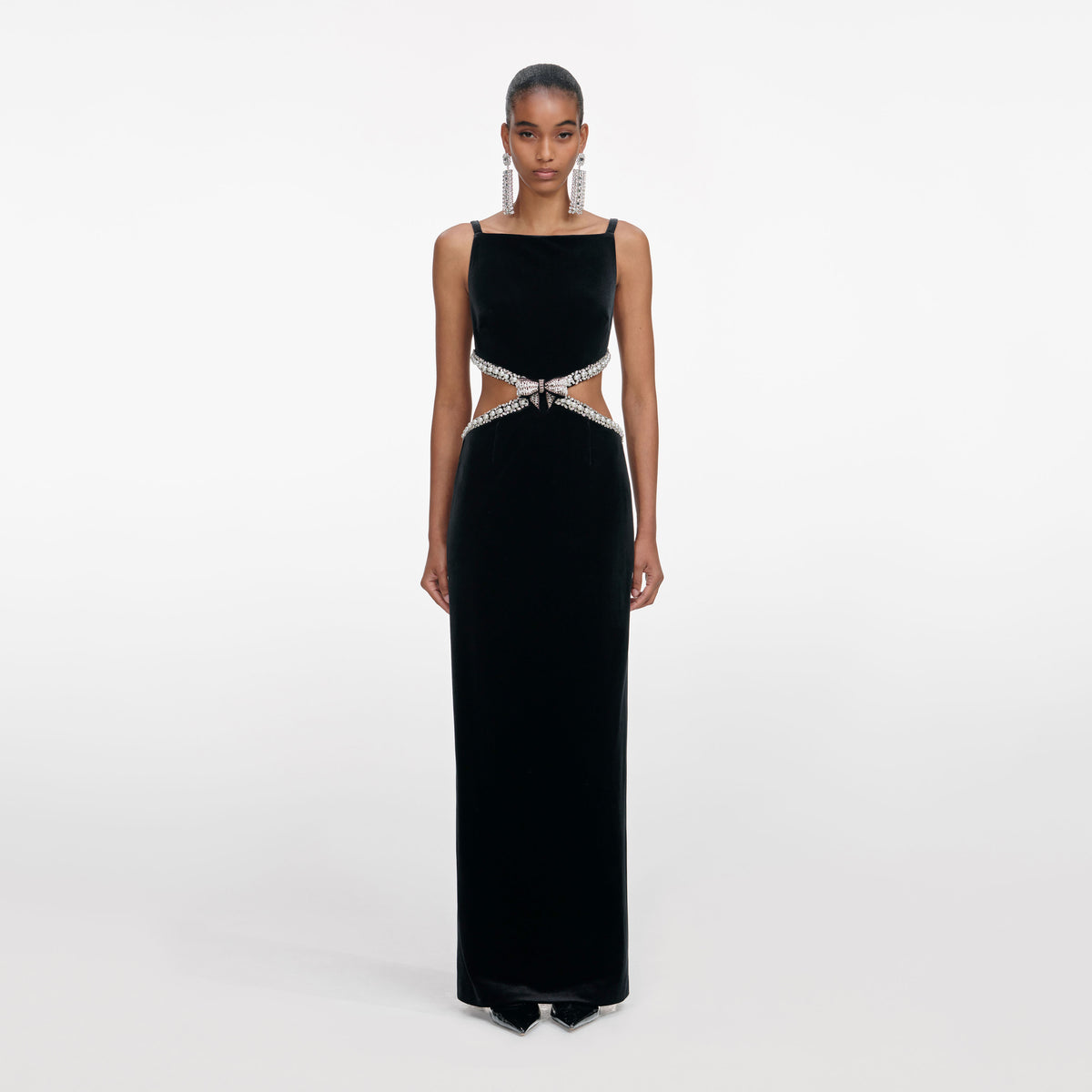 Self-Portrait - Black Velvet Cut Out Maxi Dress - UK 6 Self-Portrait - Black Velvet Cut Out Maxi Dress - UK 6