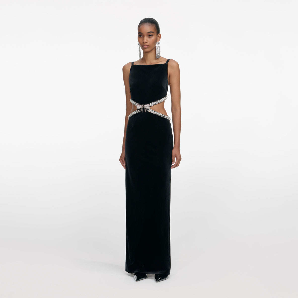 cut loose velvet dress self-portrait - Black Velvet Cut Out Maxi Dress