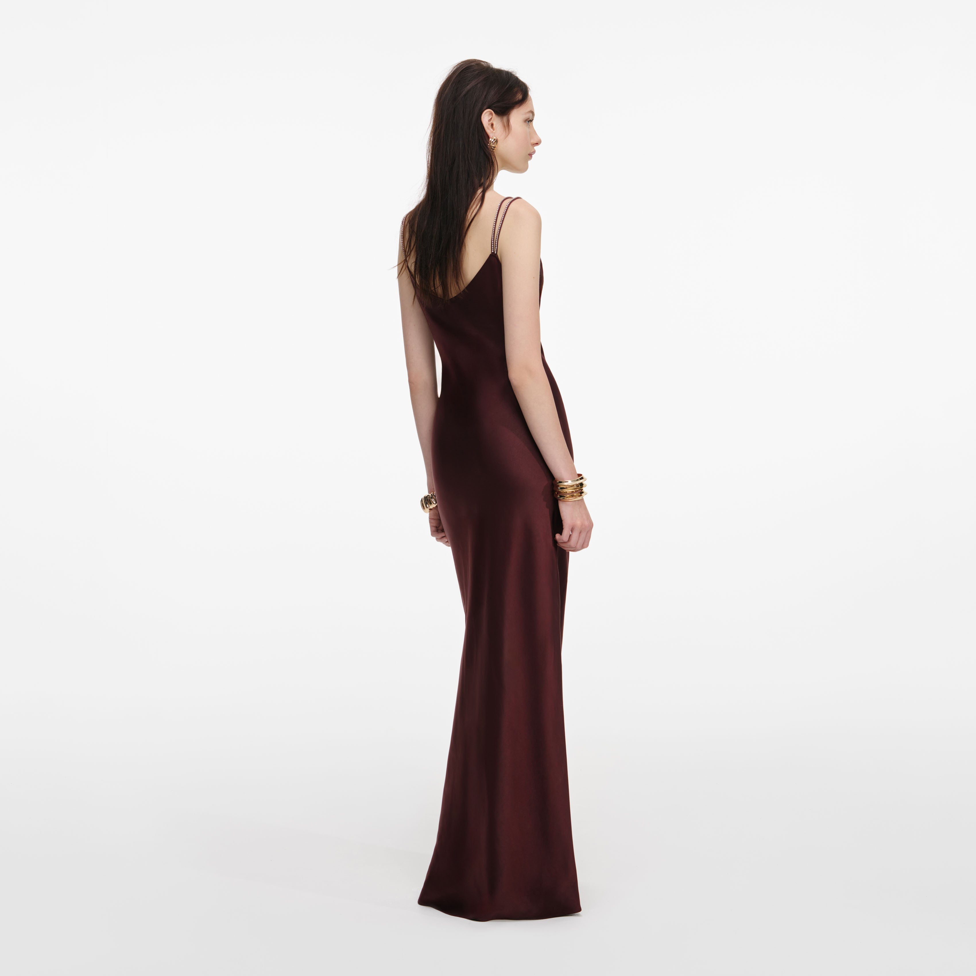 Brown Satin Maxi Dress – self-portrait-US