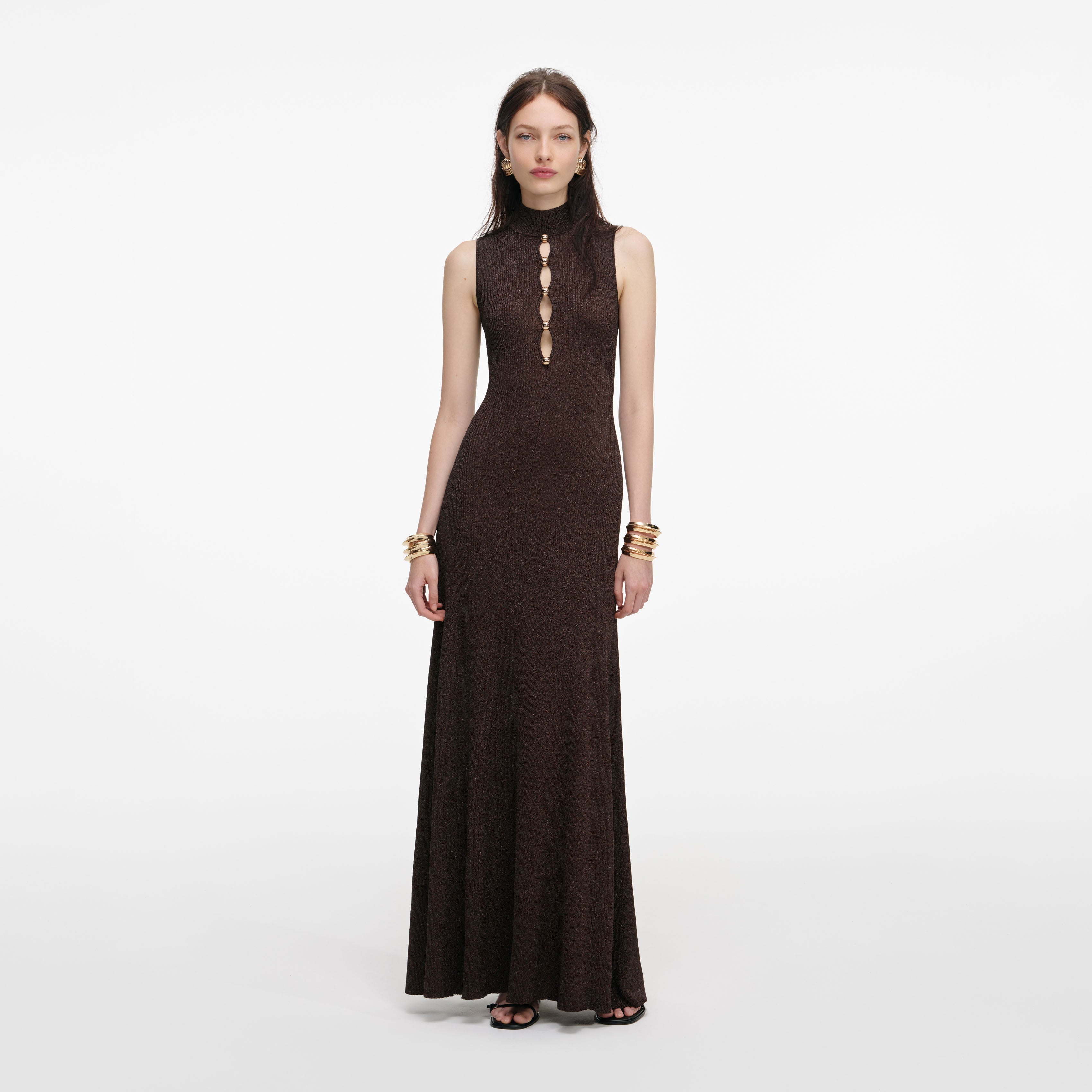 Gold Lurex Knit Maxi Dress – self-portrait-US