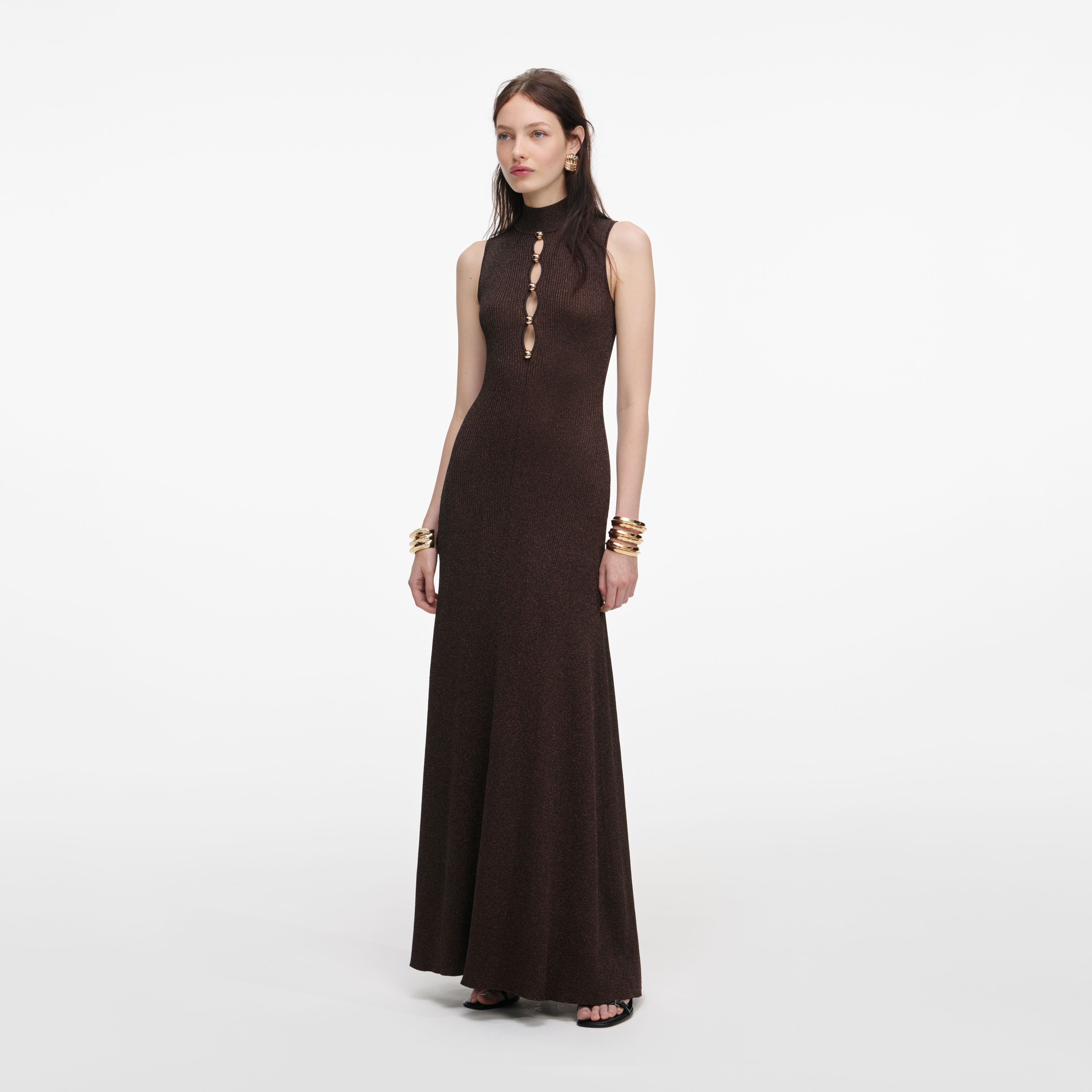 Brown Lurex Knit Maxi Dress