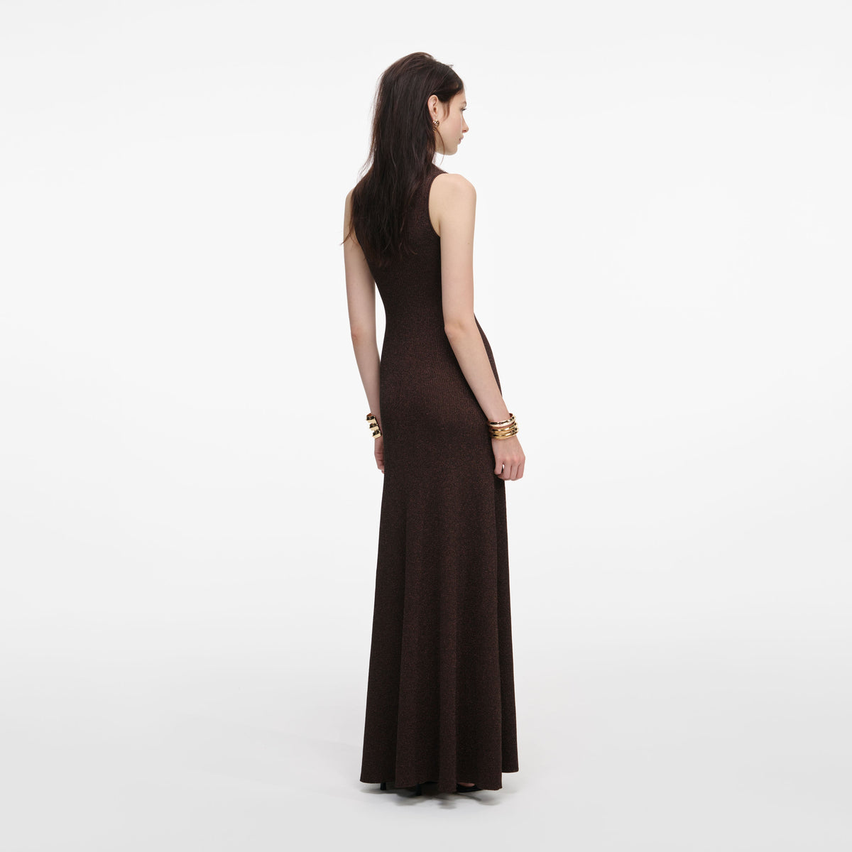 brown lurex dress self-portrait - Brown Lurex Knit Maxi Dress