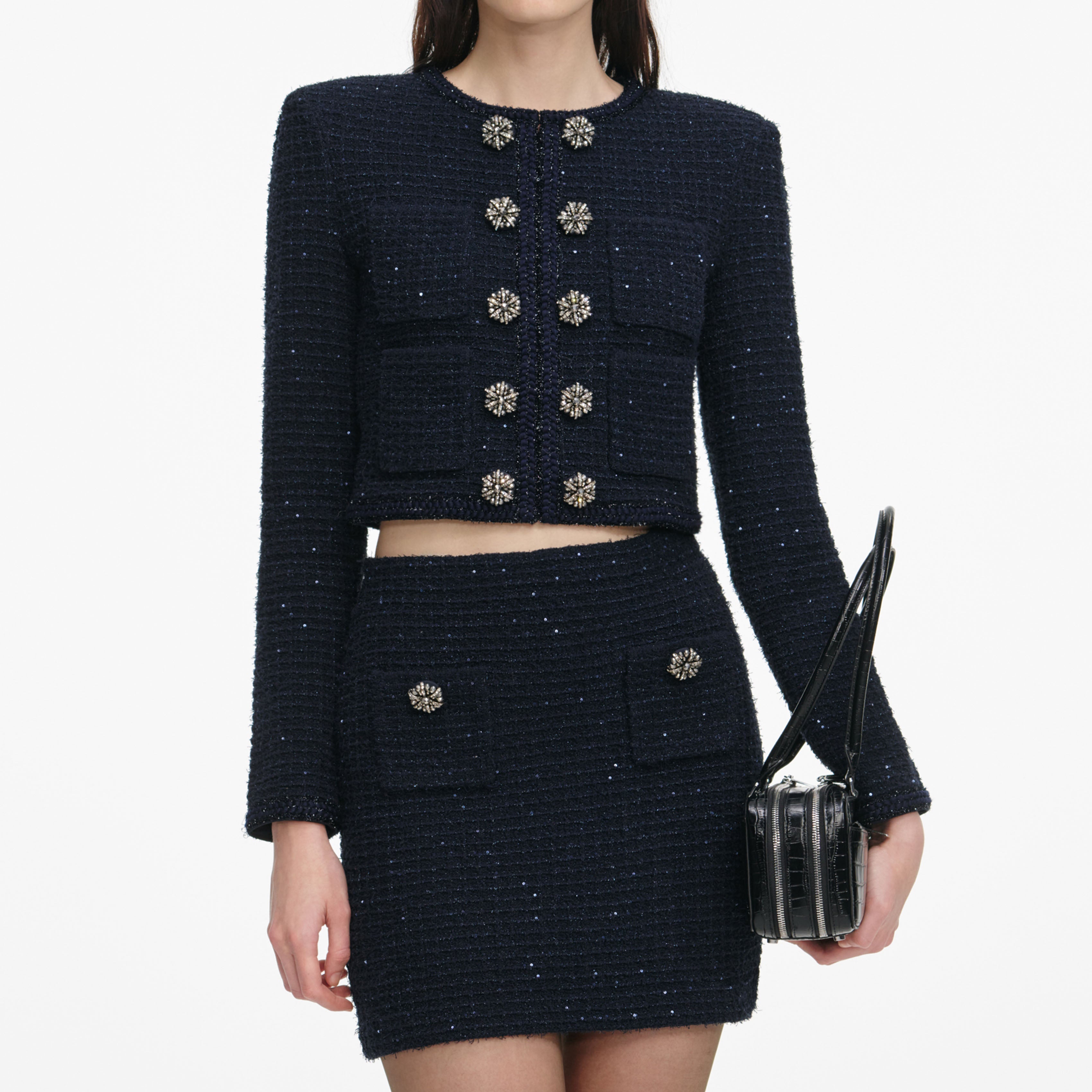 Navy Textured Knit Mini Skirt – self-portrait-US