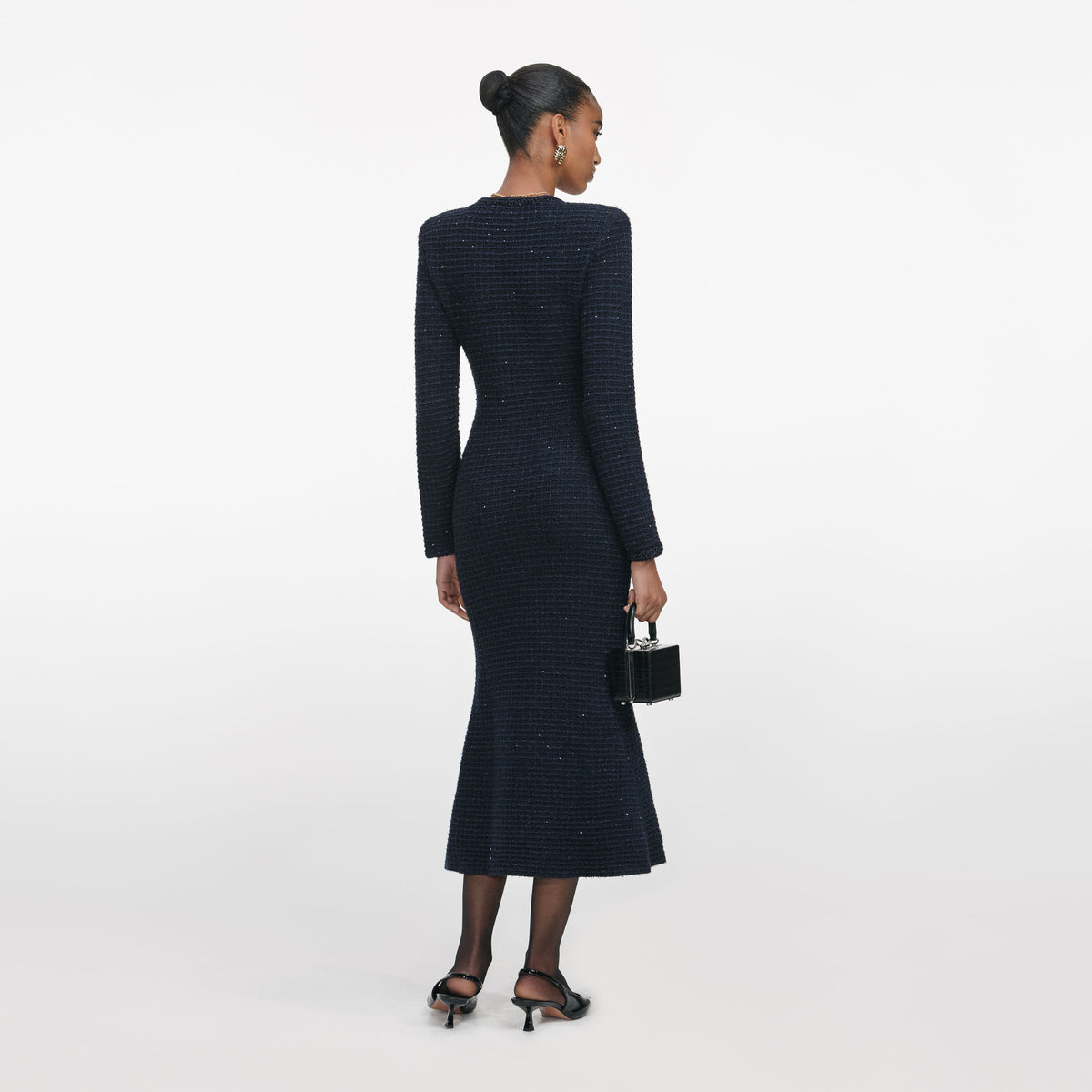self-portrait - Navy Textured Knit Midi Dress