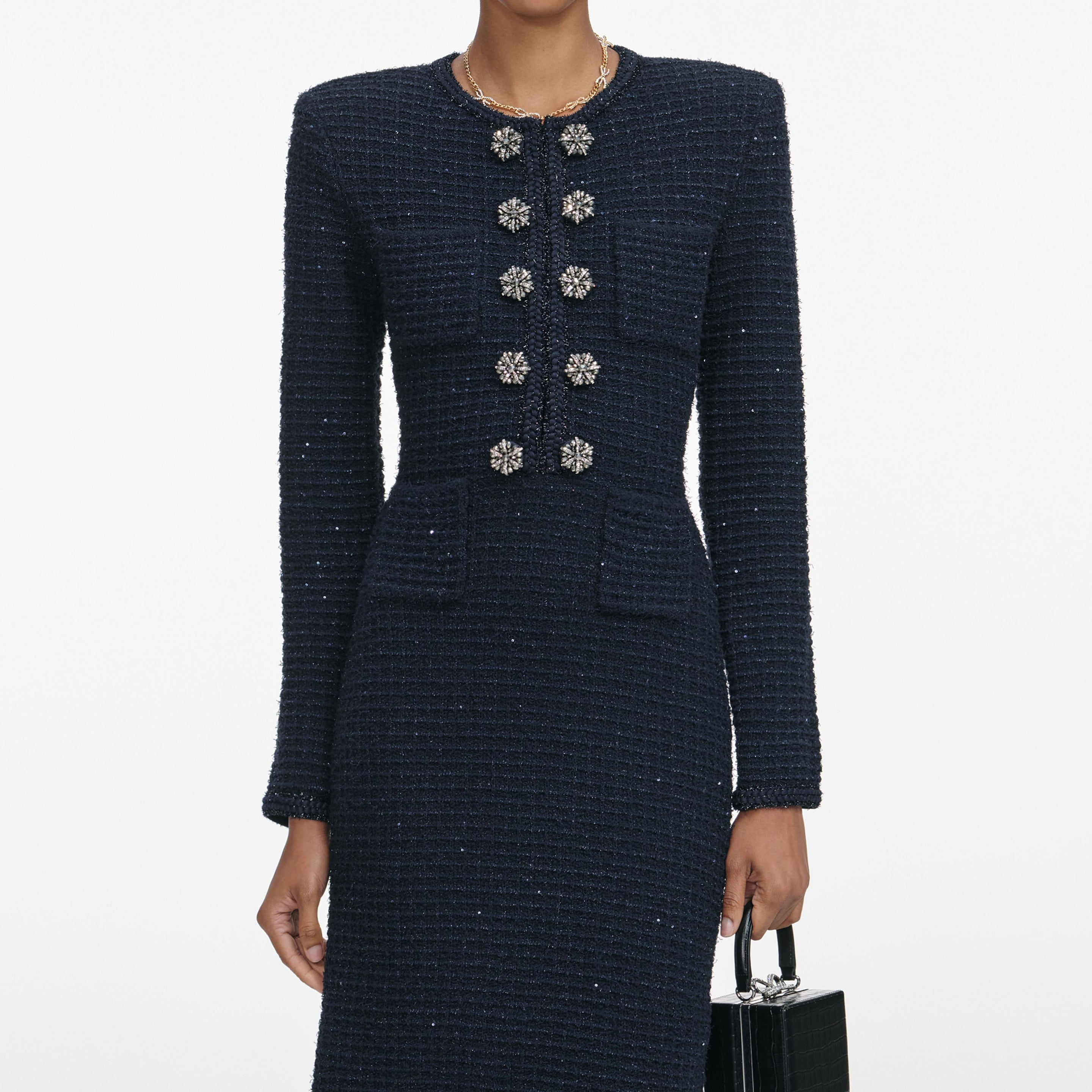self-portrait - Navy Textured Knit Midi Dress - S self-portrait - Navy Textured Knit Midi Dress - S