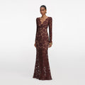 Brown Floral Lace Maxi Dress