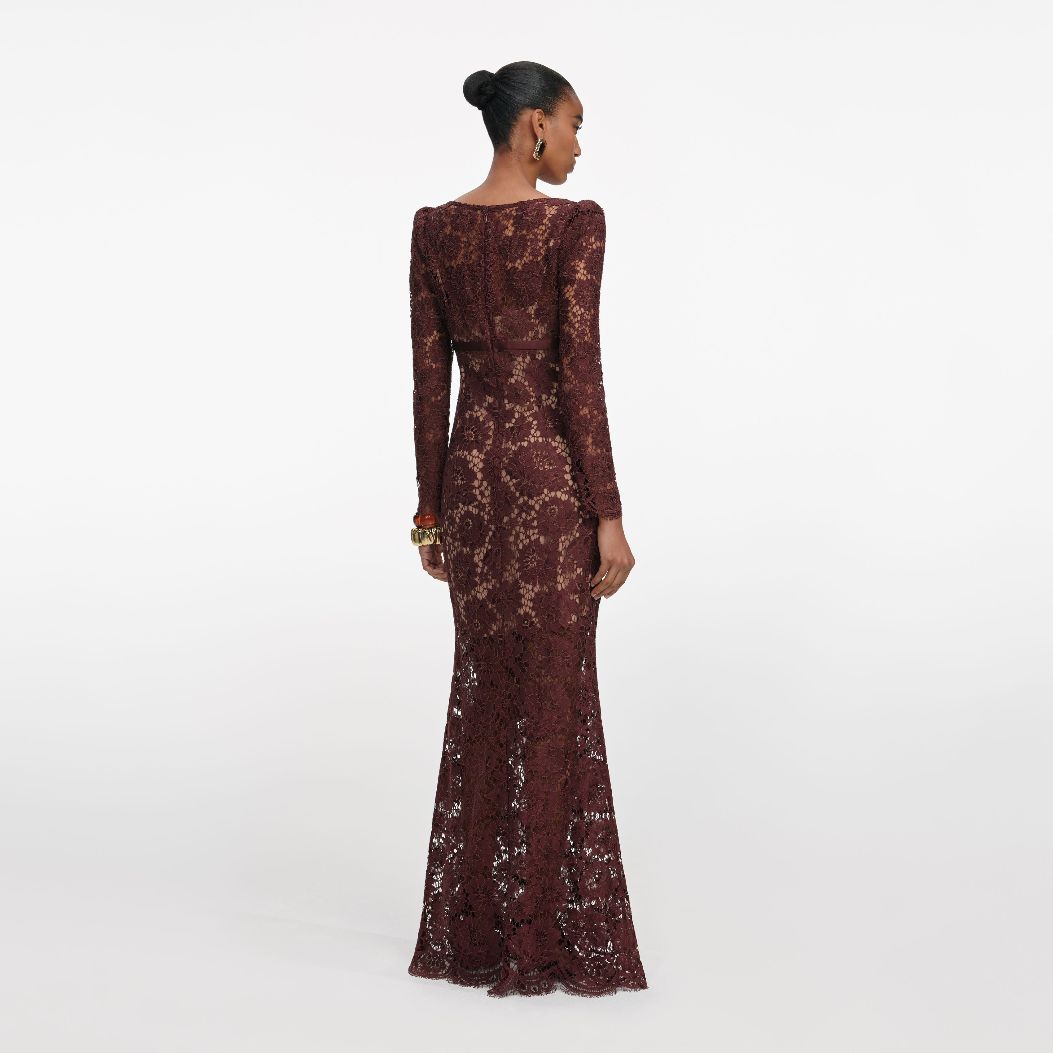 Brown Floral Lace Maxi Dress – self-portrait-US