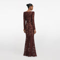 Brown Floral Lace Maxi Dress