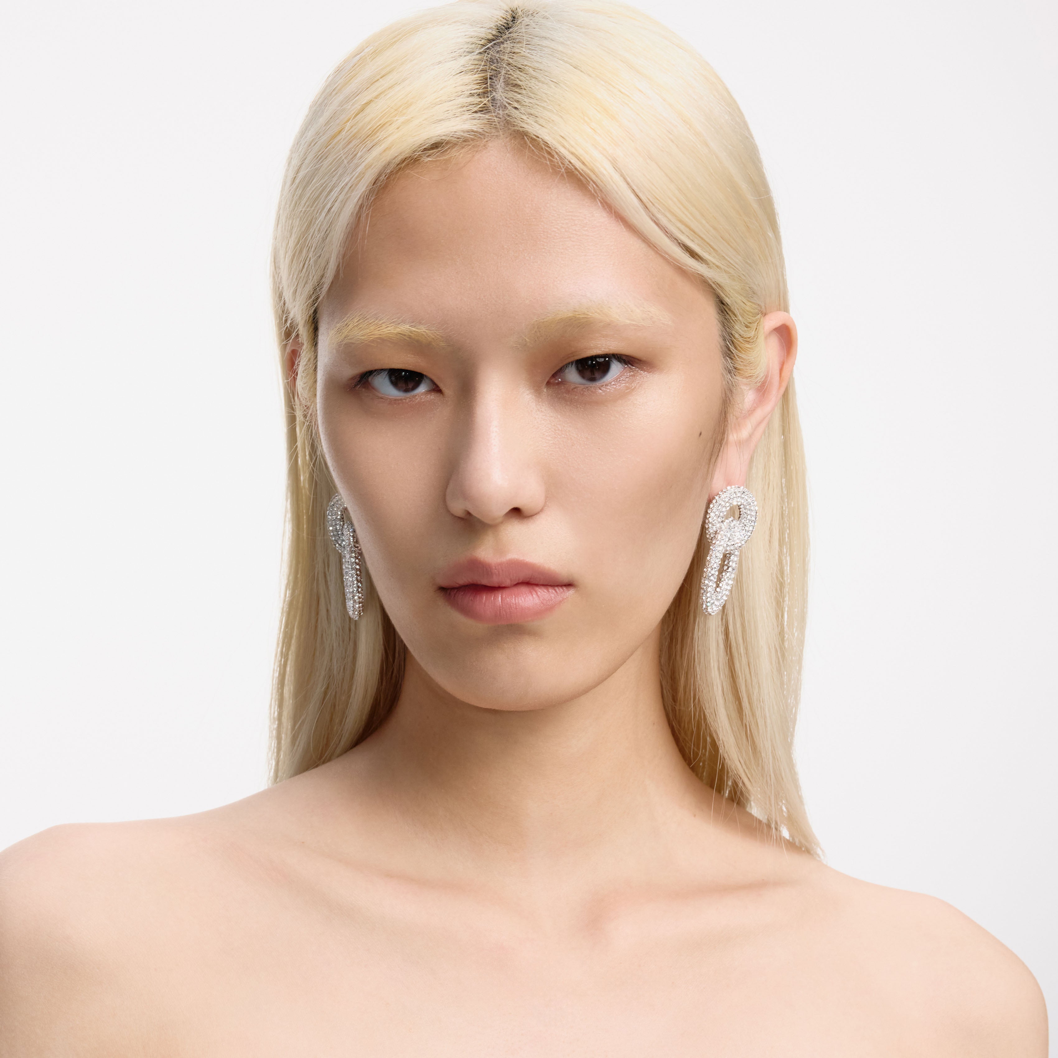 Silver Crystal Link Earrings