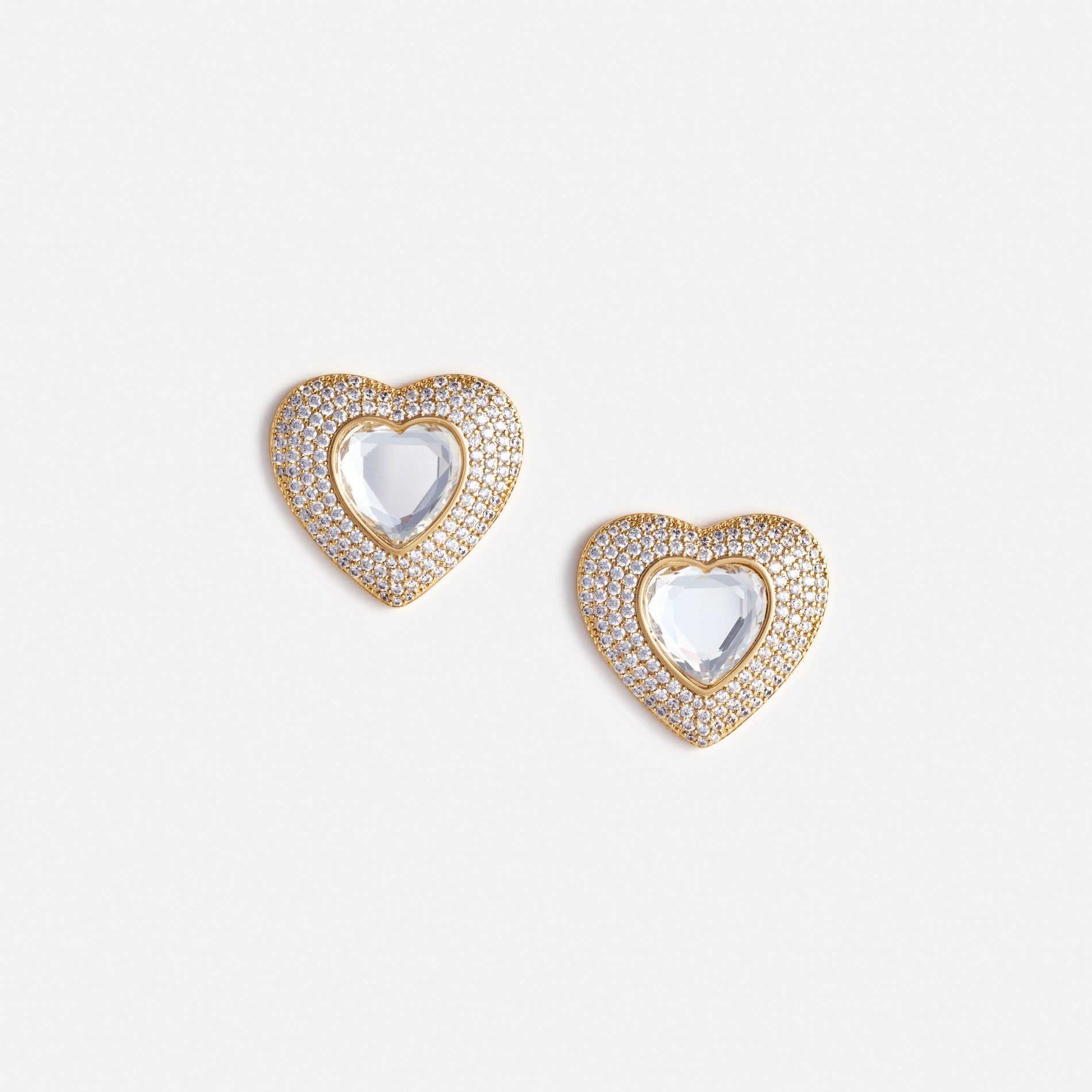 Gold Crystal Heart Earrings