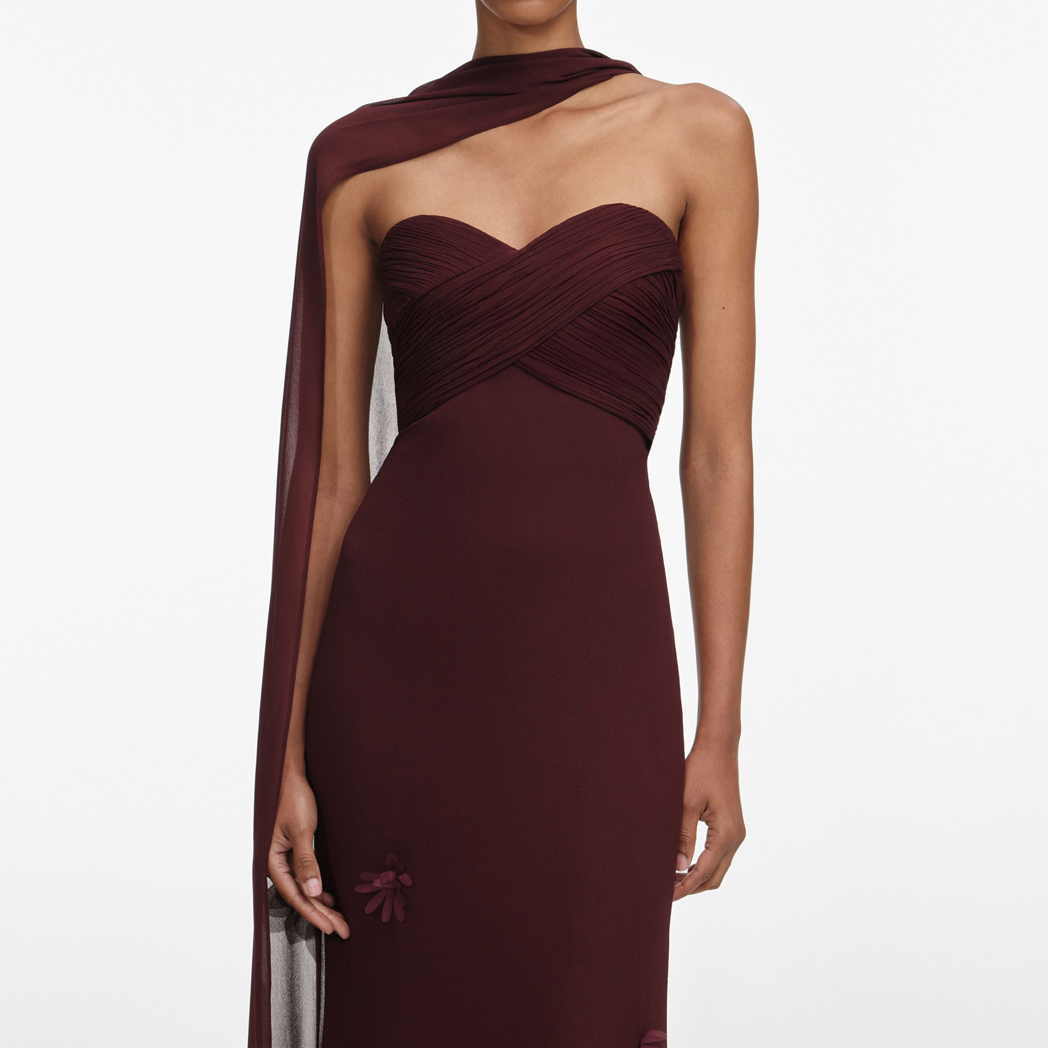 Brown Georgette Flower Maxi Dress