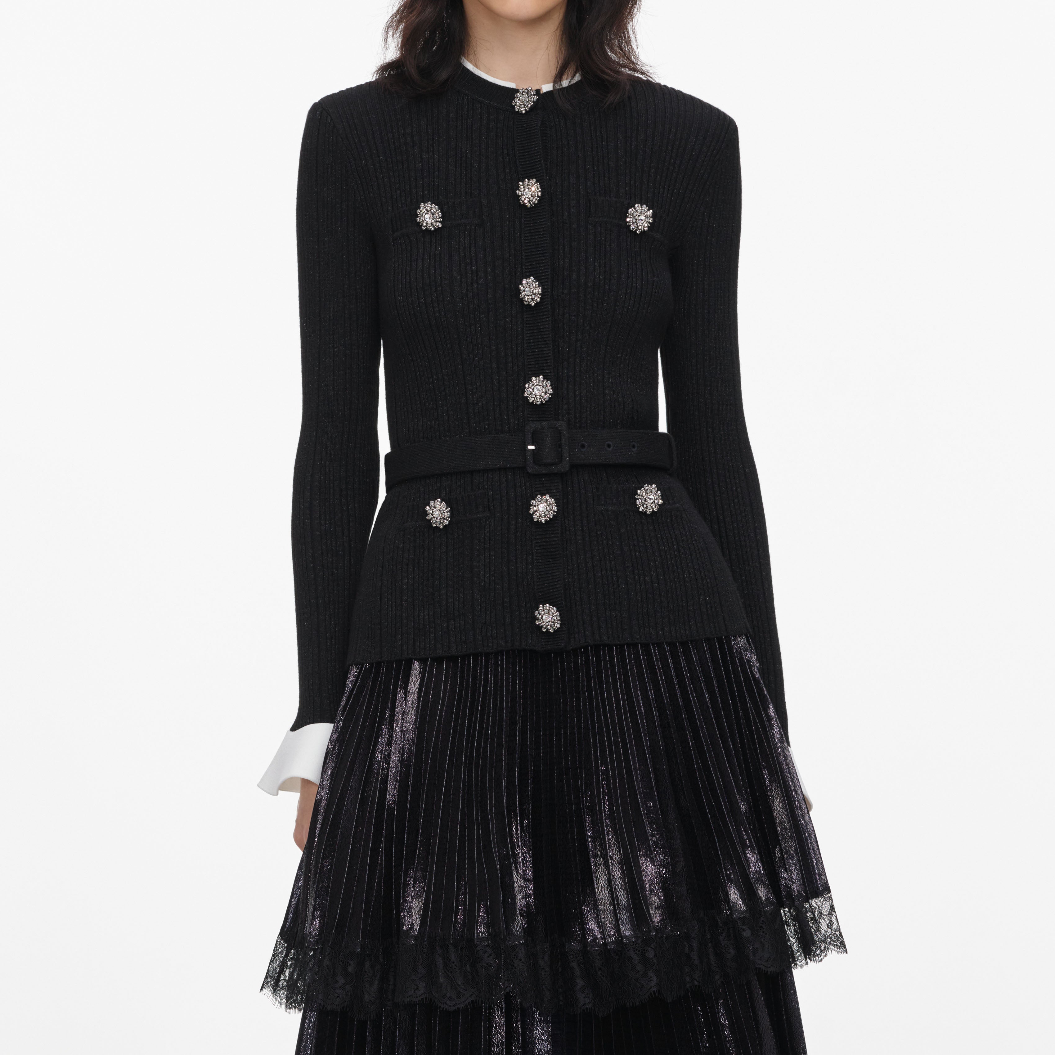Black Knit Metallic Chiffon Midi Dress