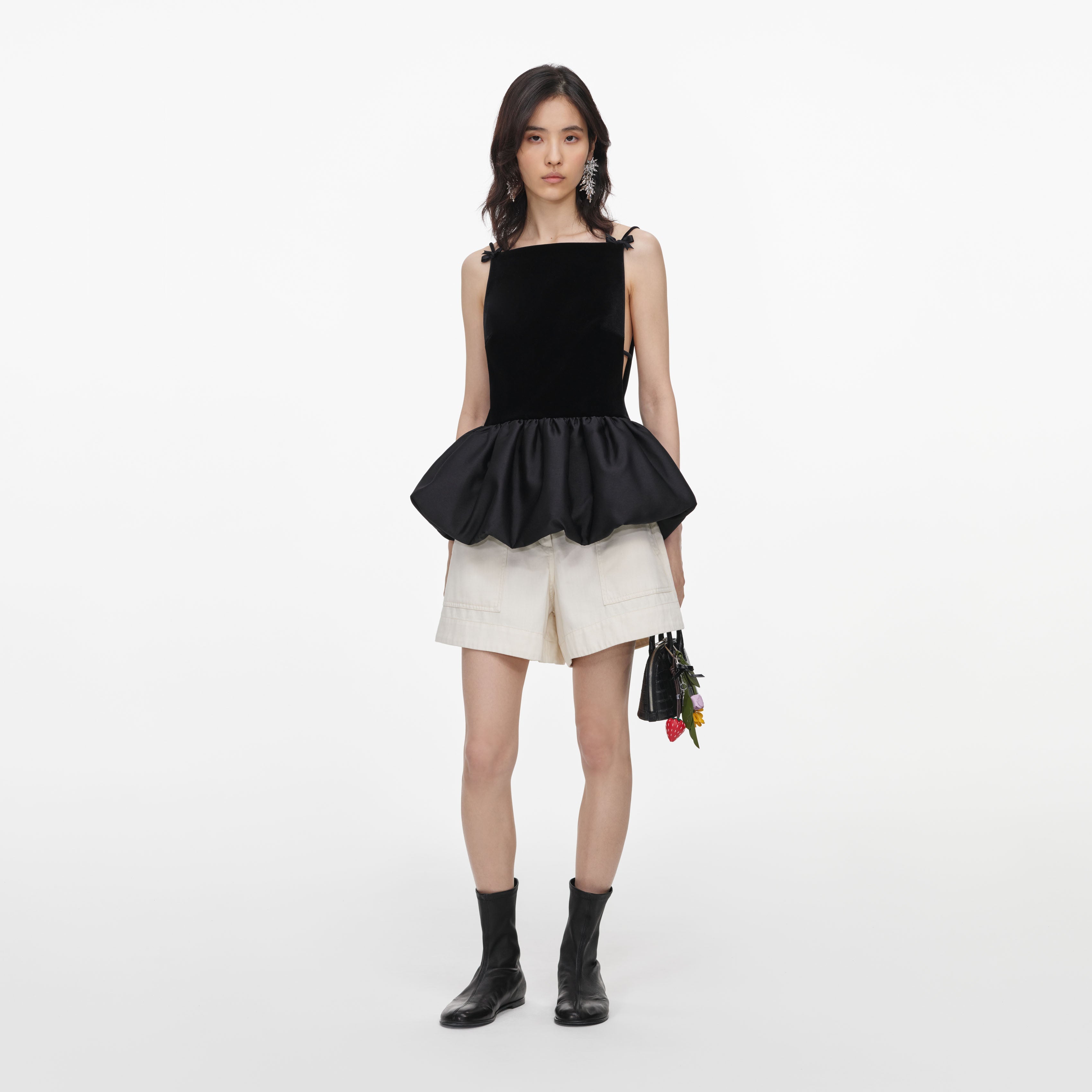 Black Velvet Bubble Hem Top