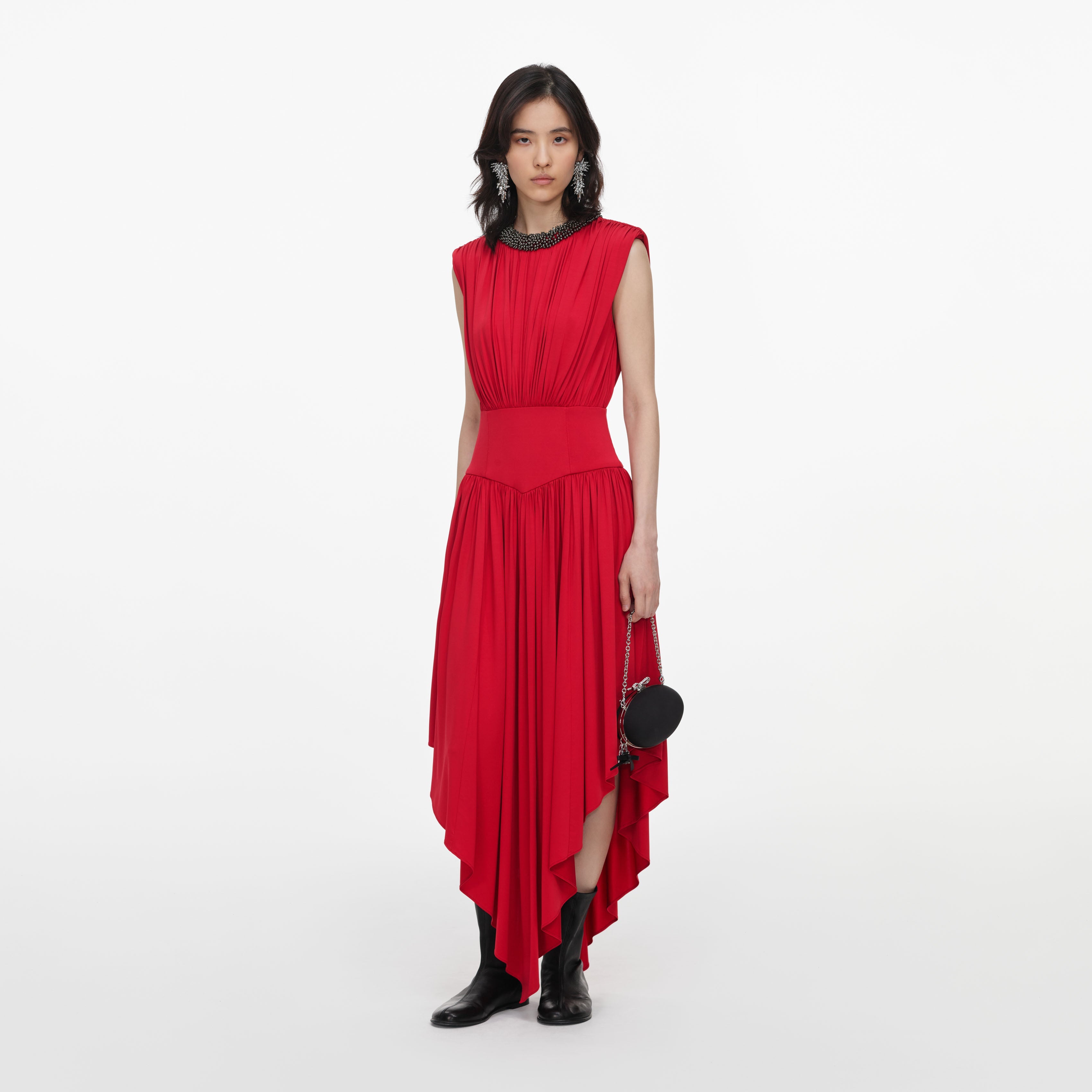 【セルフポートレイト】Dot Satin Printed dress　レッド Women's Dresses, Iconic & Exclusive Styles – self-portrait-US
