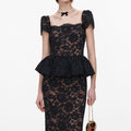 Black Fine Lace Peplum Midi Dress