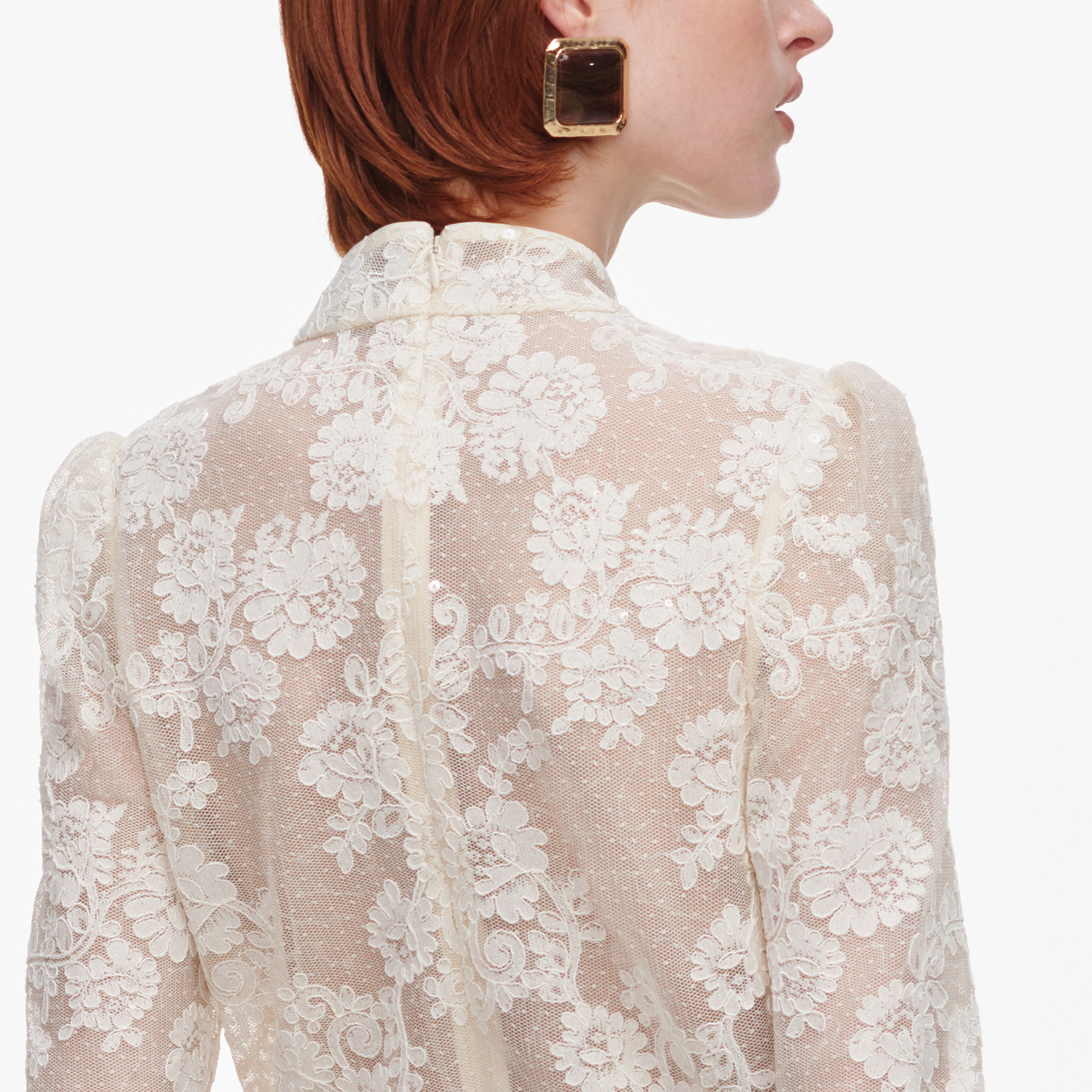 Cream Sequin Lace Top