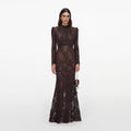 Brown Sequin Lace Maxi Dress