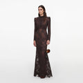 Brown Sequin Lace Maxi Dress