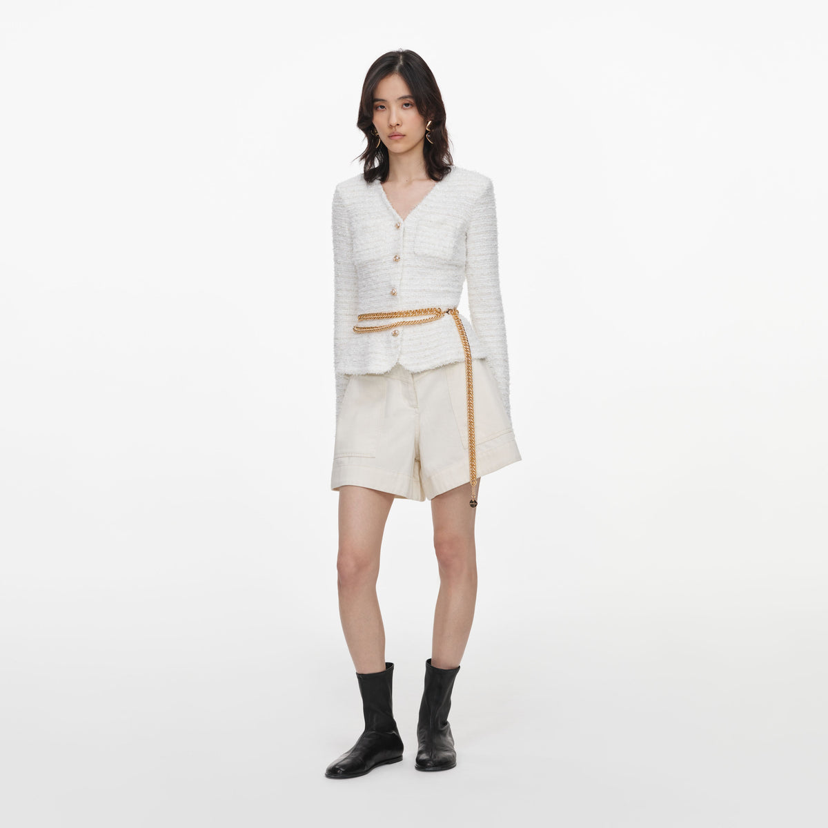 Cream Textured Knit Cardigan