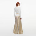 Cream Textured Knit Metallic Chiffon Maxi Dress