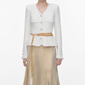 Cream Textured Knit Metallic Chiffon Maxi Dress