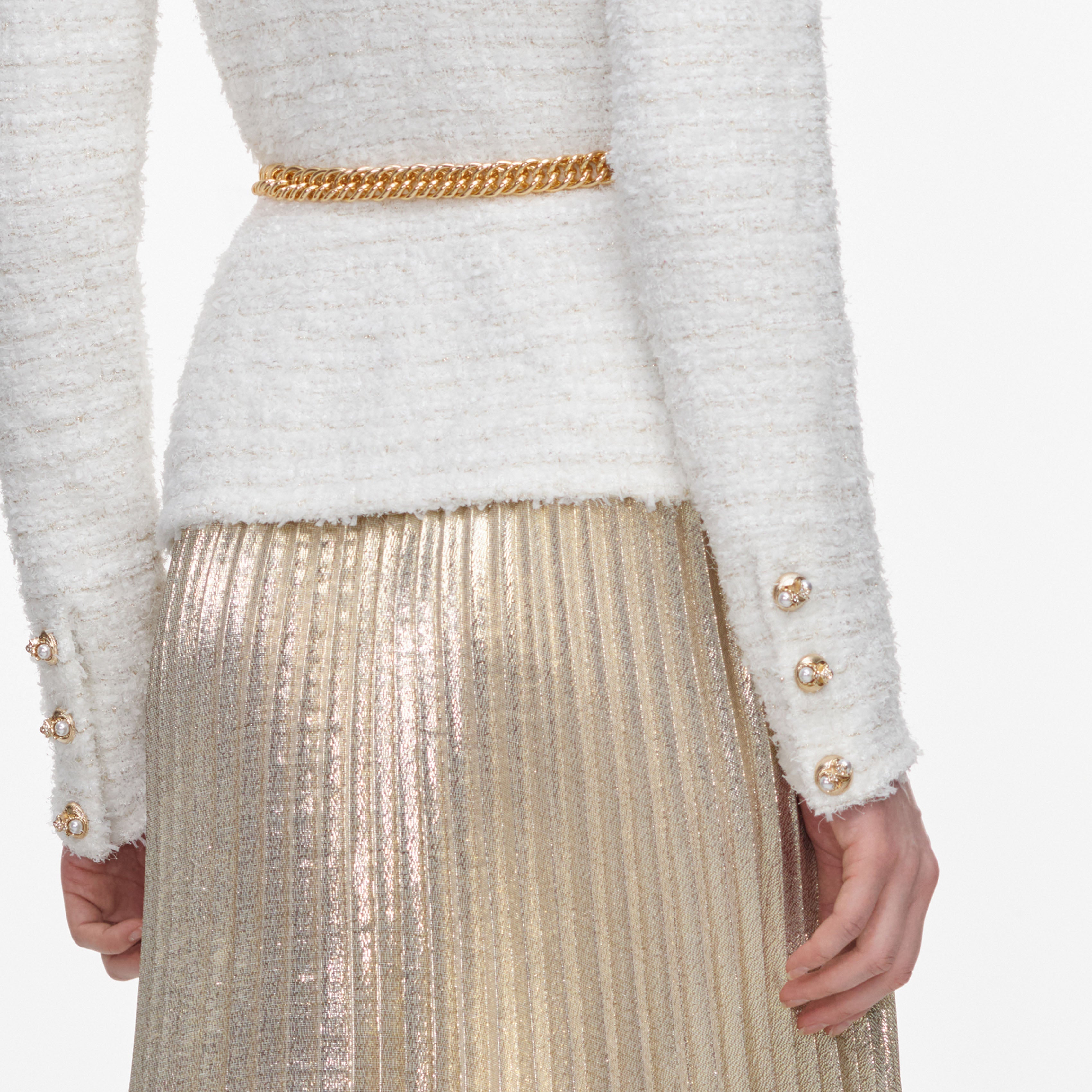 Cream Textured Knit Metallic Chiffon Maxi Dress