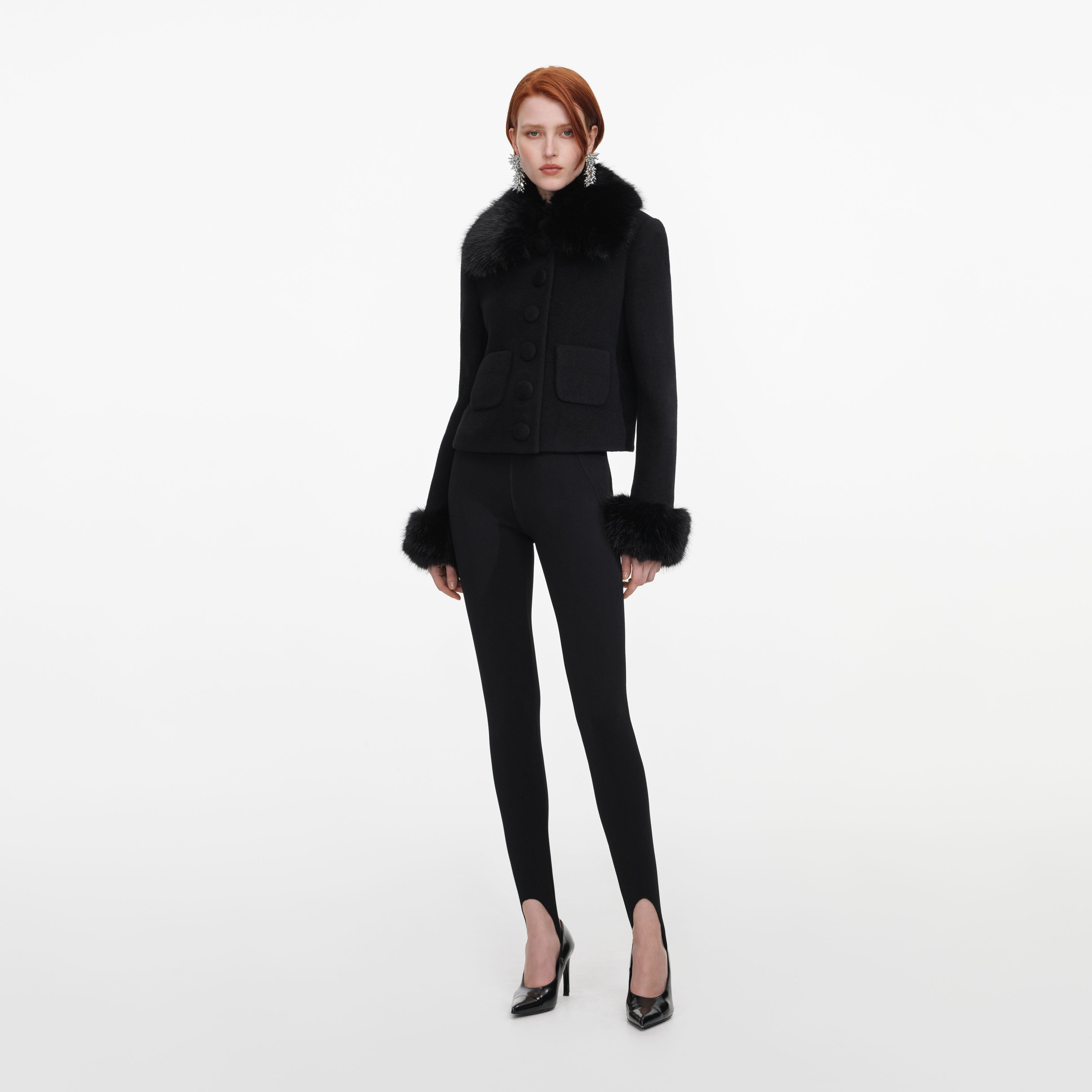 Black Wool Fur Cuff Jacket
