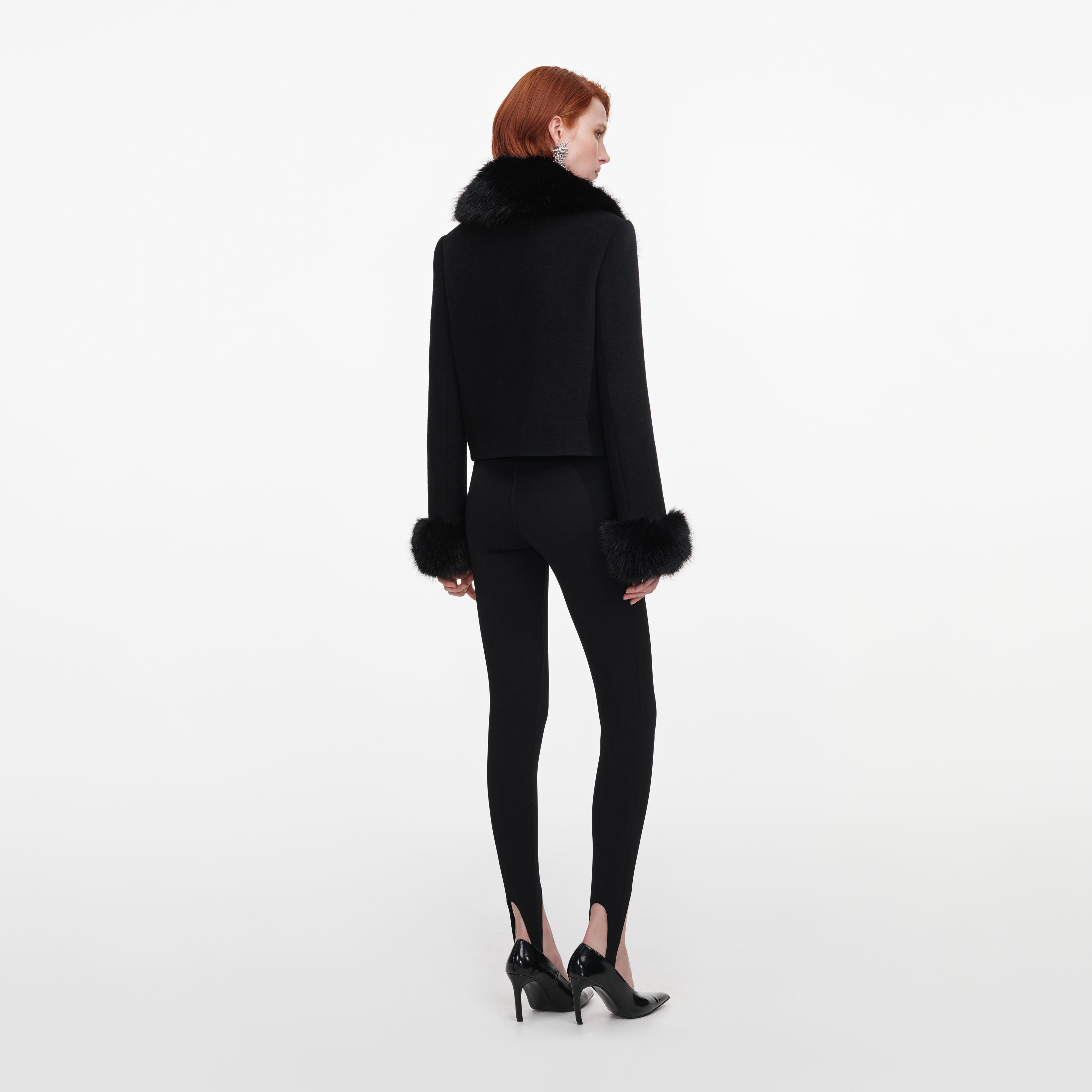 Black Wool Fur Cuff Jacket