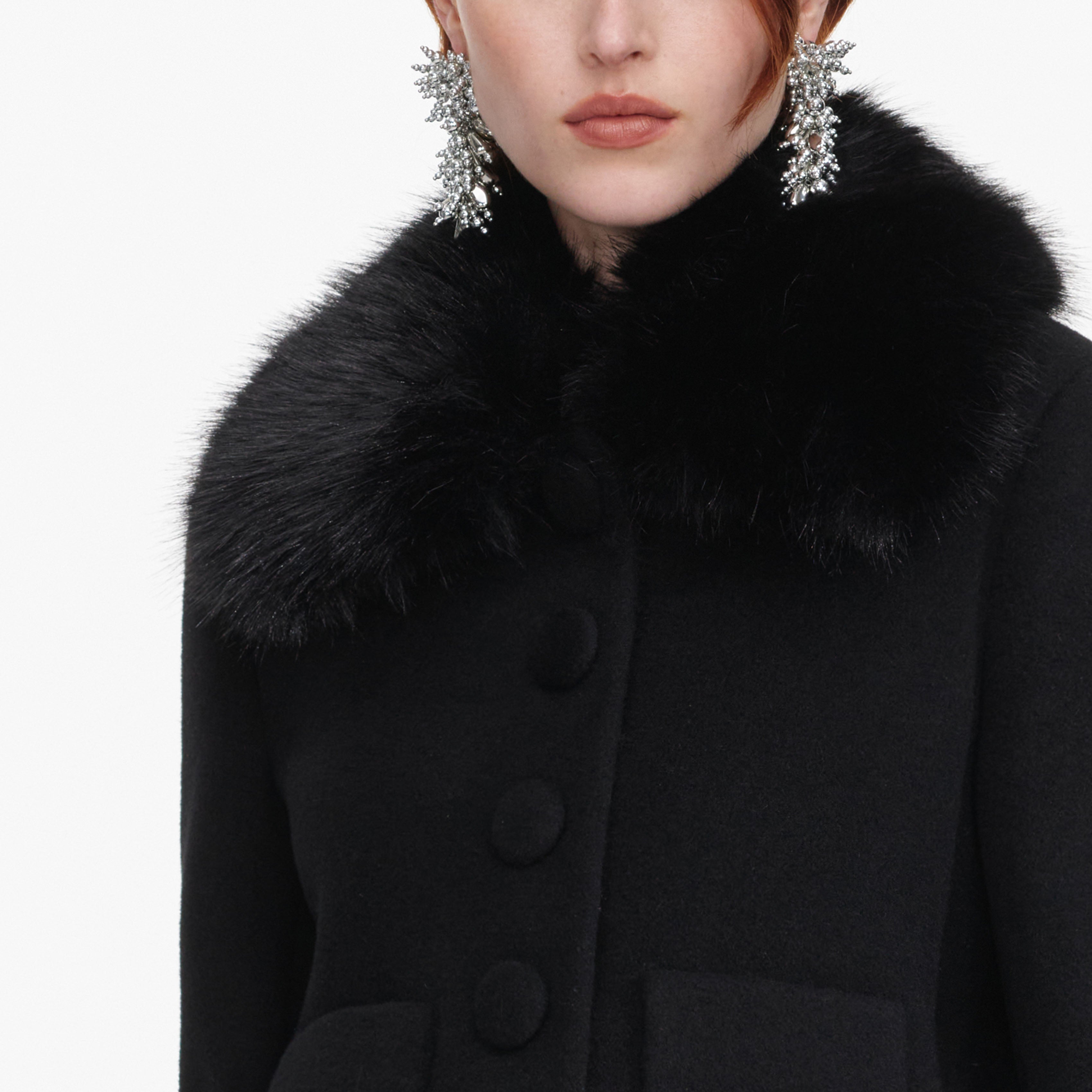 Black Wool Fur Cuff Jacket