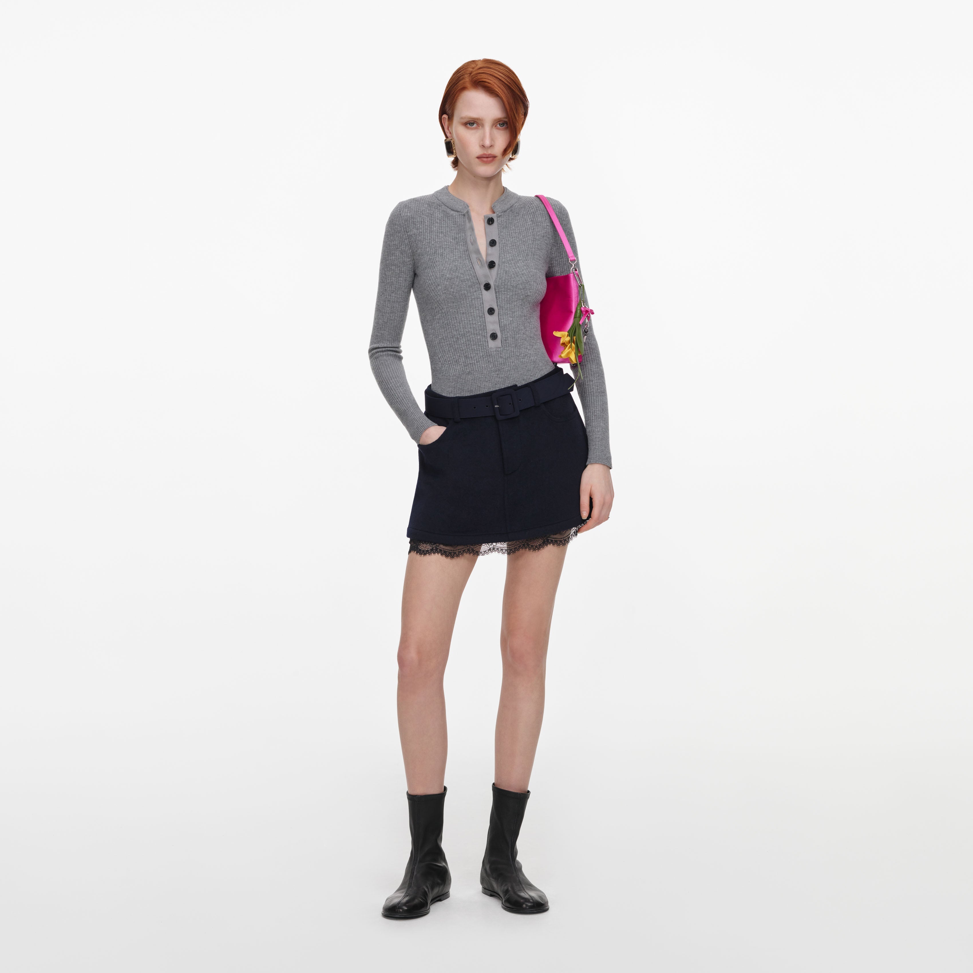 Navy Wool Lace Skort