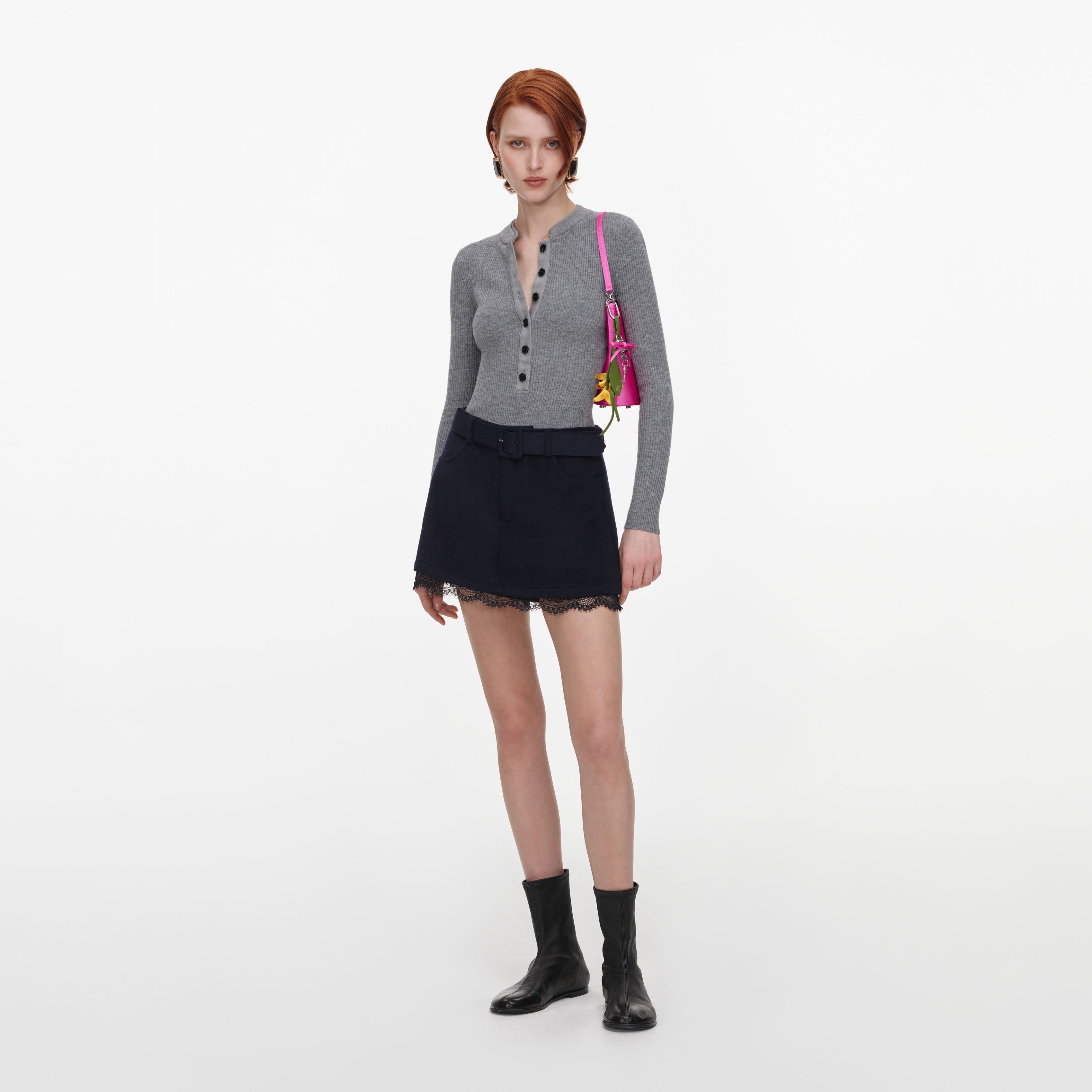 Navy Wool Lace Skort