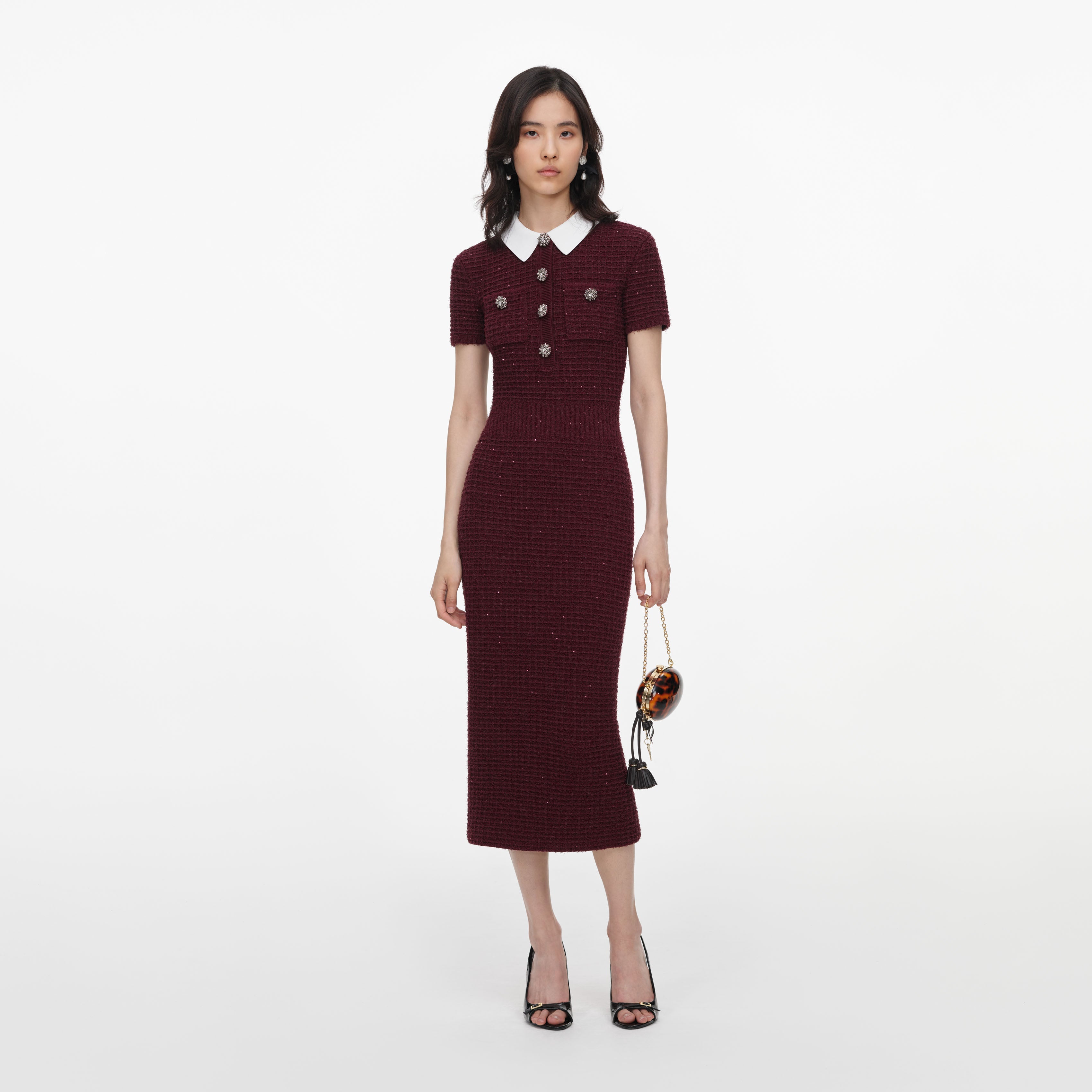 Burgundy Textured Knit Midi Dress