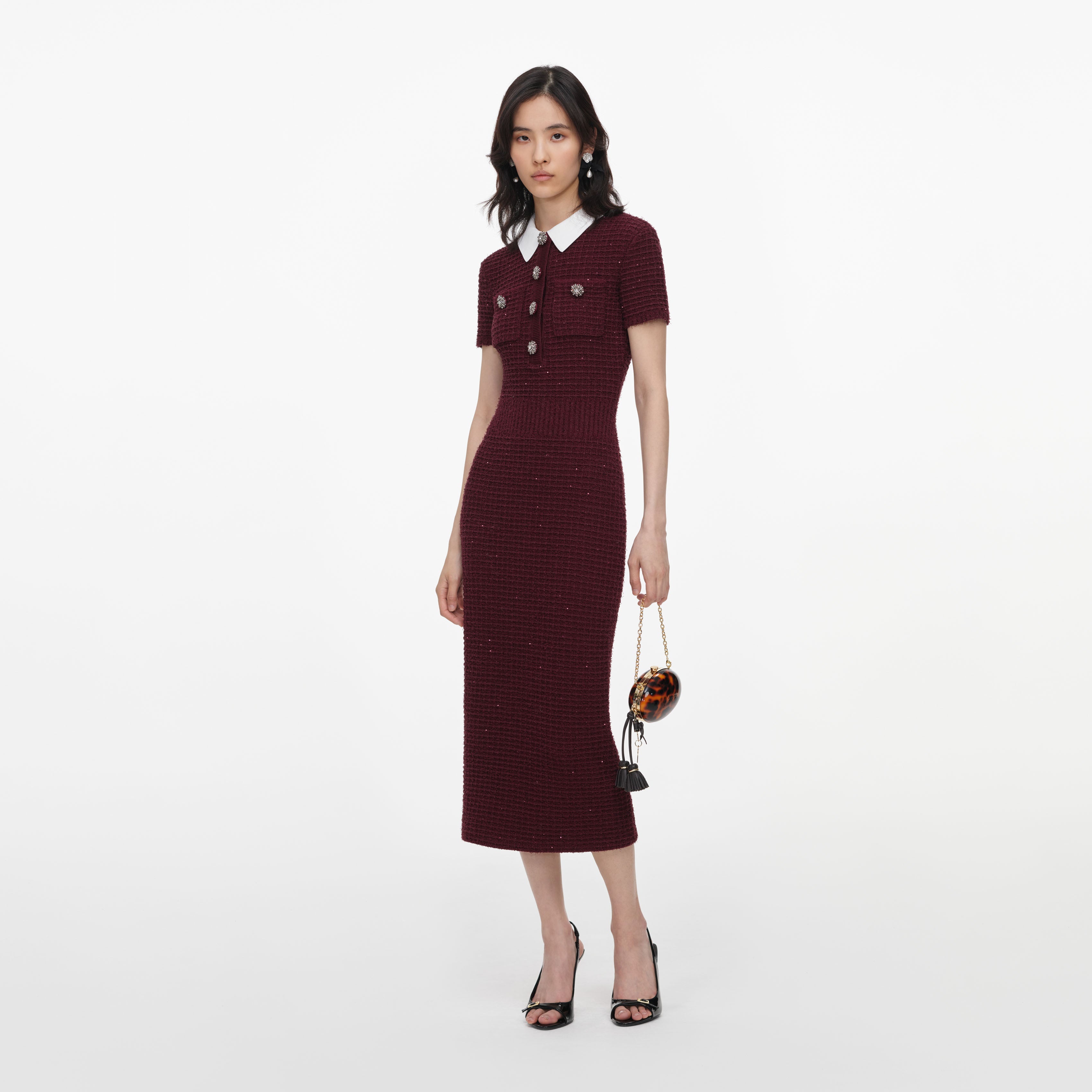 Burgundy Textured Knit Midi Dress