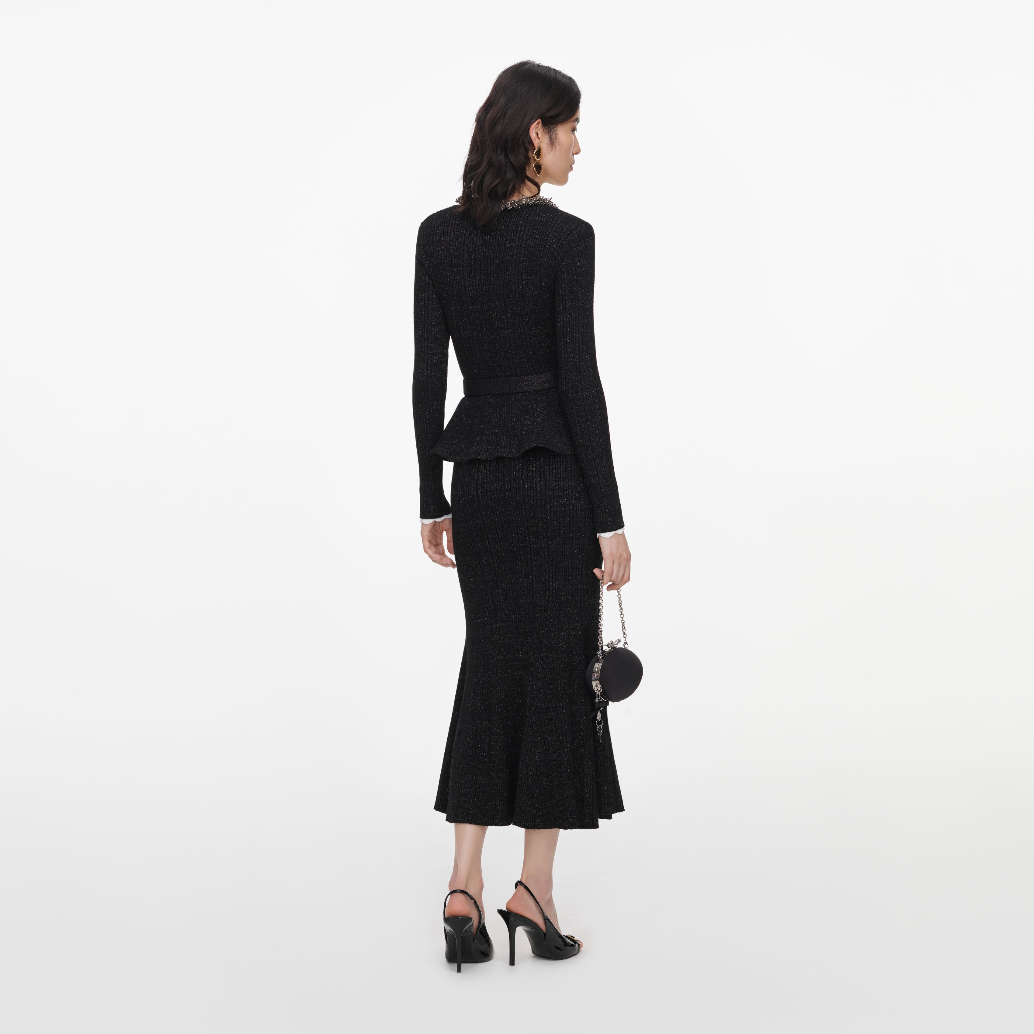 Black Lurex Rib Knit Midi Dress