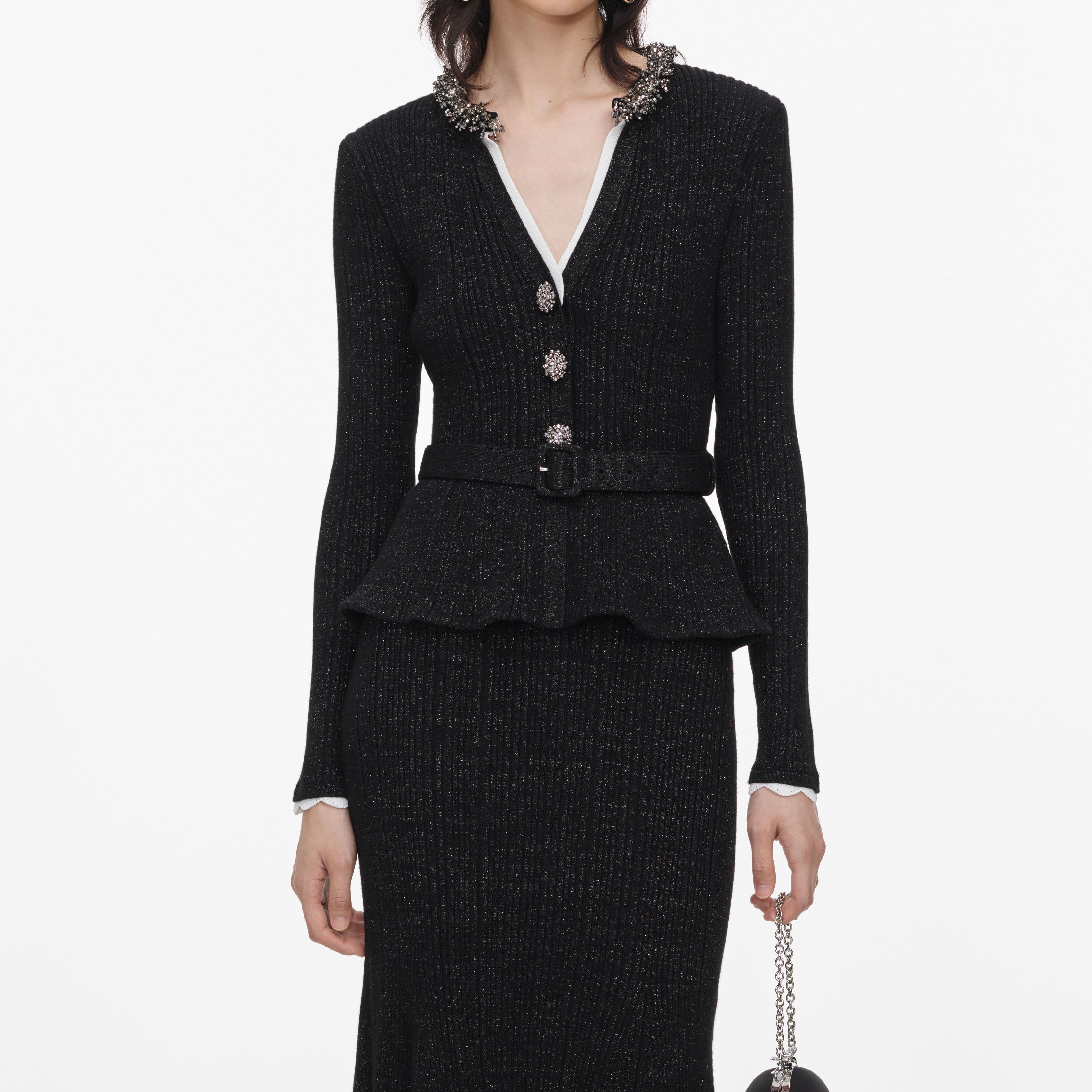 Black Lurex Rib Knit Midi Dress
