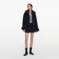 Navy Wool Fur Trim Jacket