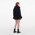 Navy Wool Fur Trim Jacket
