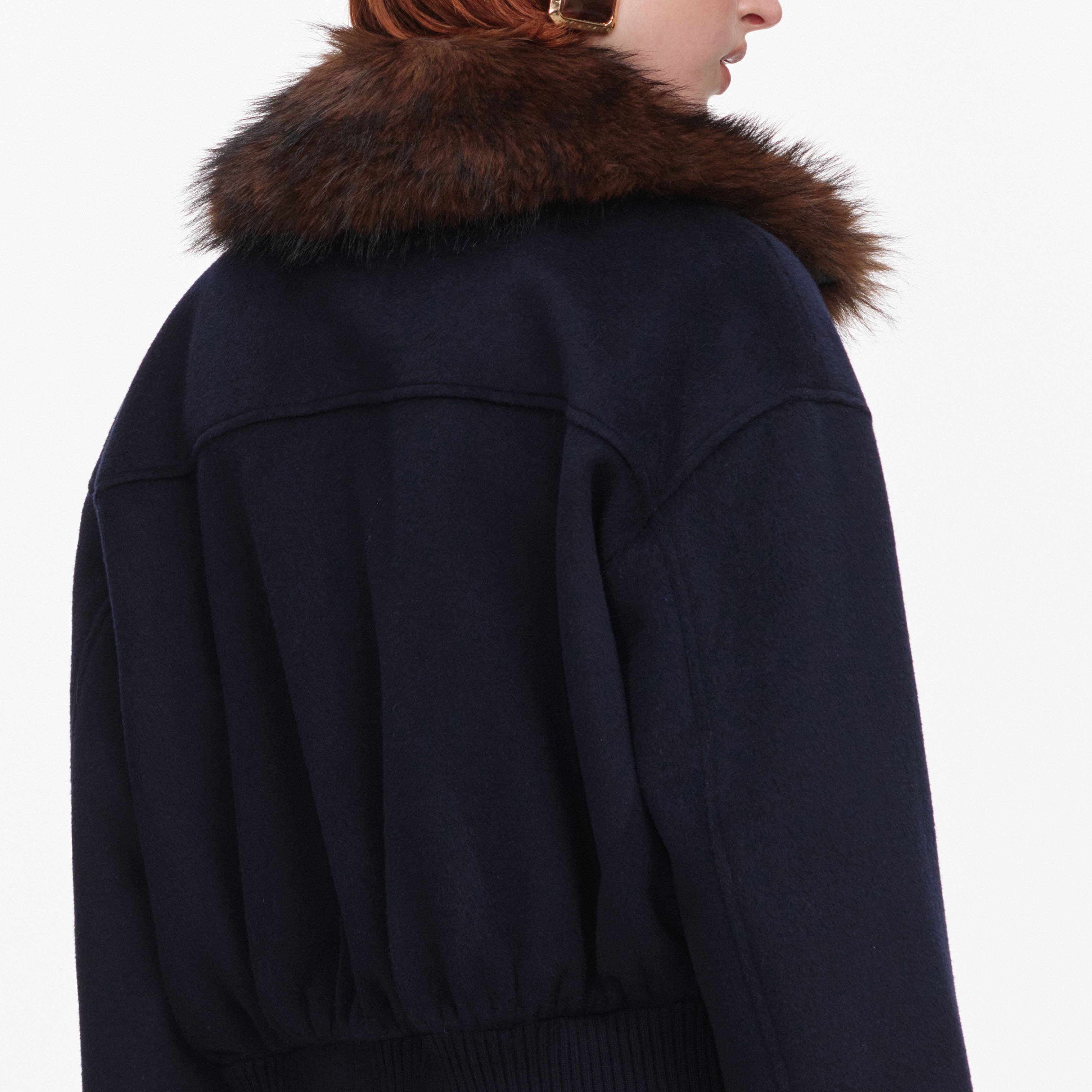 Navy Wool Fur Trim Jacket