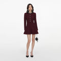 Burgundy Textured Knit Embellished Mini Dress