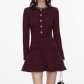 Burgundy Textured Knit Embellished Mini Dress