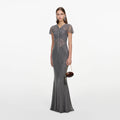 Grey Rhinestone Fishnet Maxi Dress