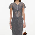 Grey Rhinestone Fishnet Maxi Dress